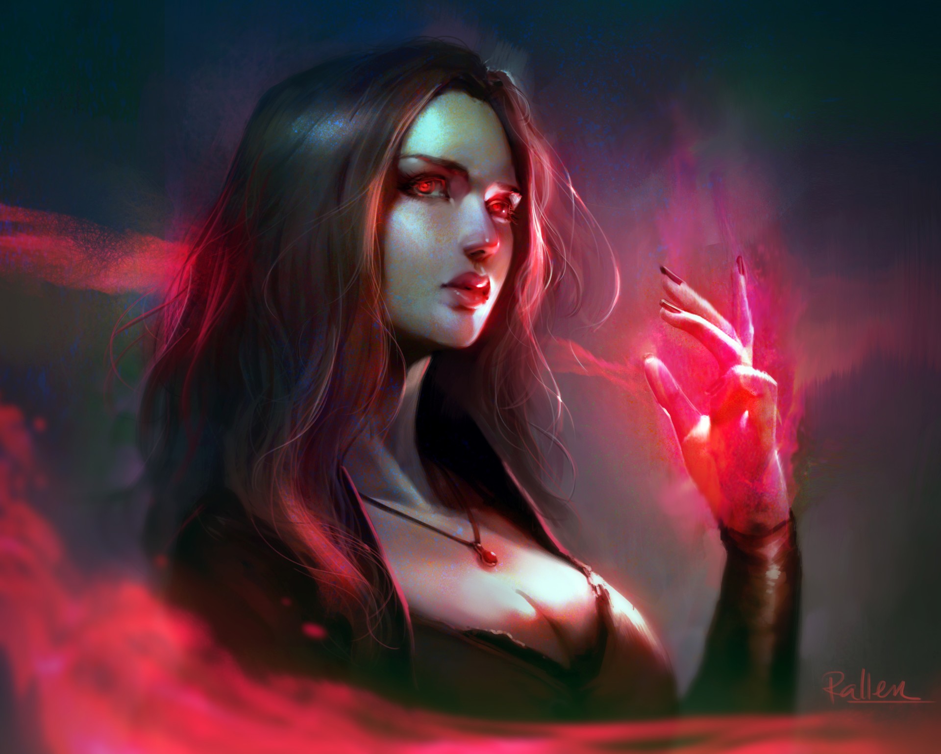 Scarlet Witch casting magic with red energy HD Wallpaper