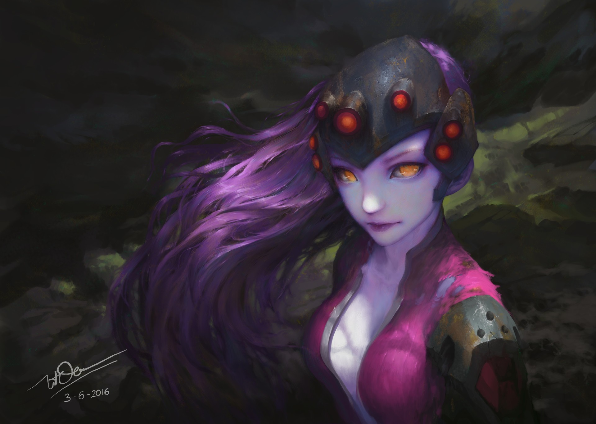 Widowmaker from Overwatch with purple hair HD Wallpaper