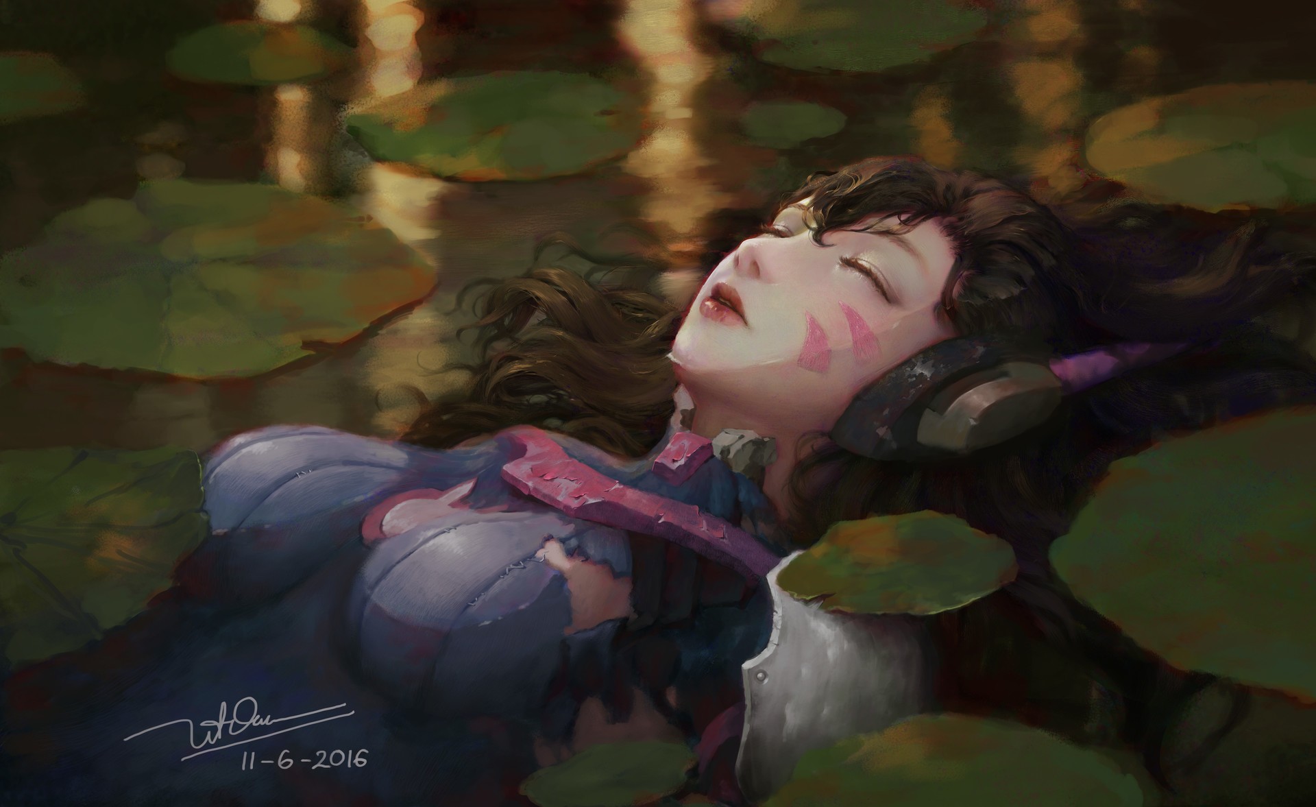 D.Va from Overwatch floating on water HD Wallpaper