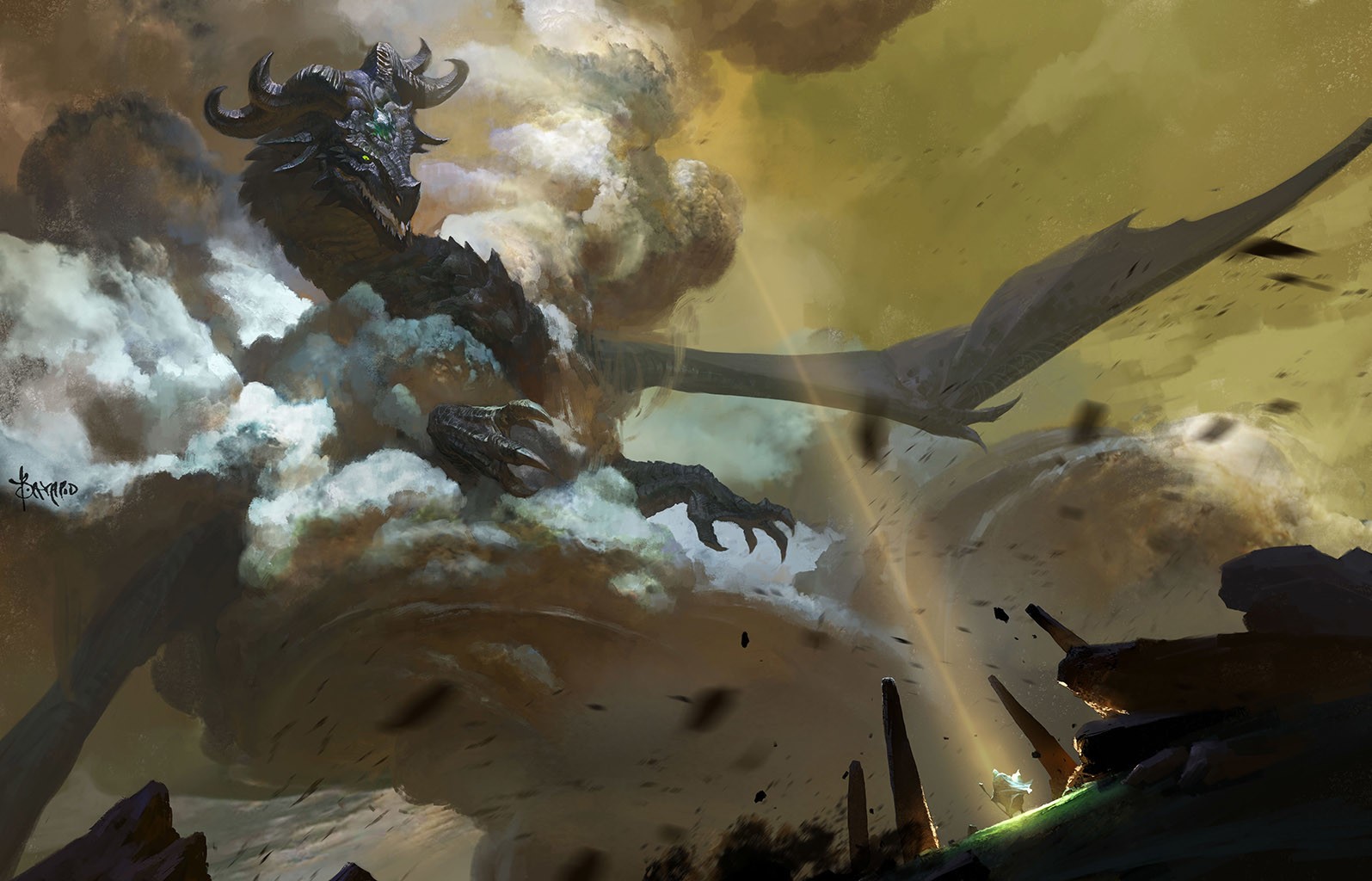 A fearsome dragon emerges from the clouds HD Wallpaper