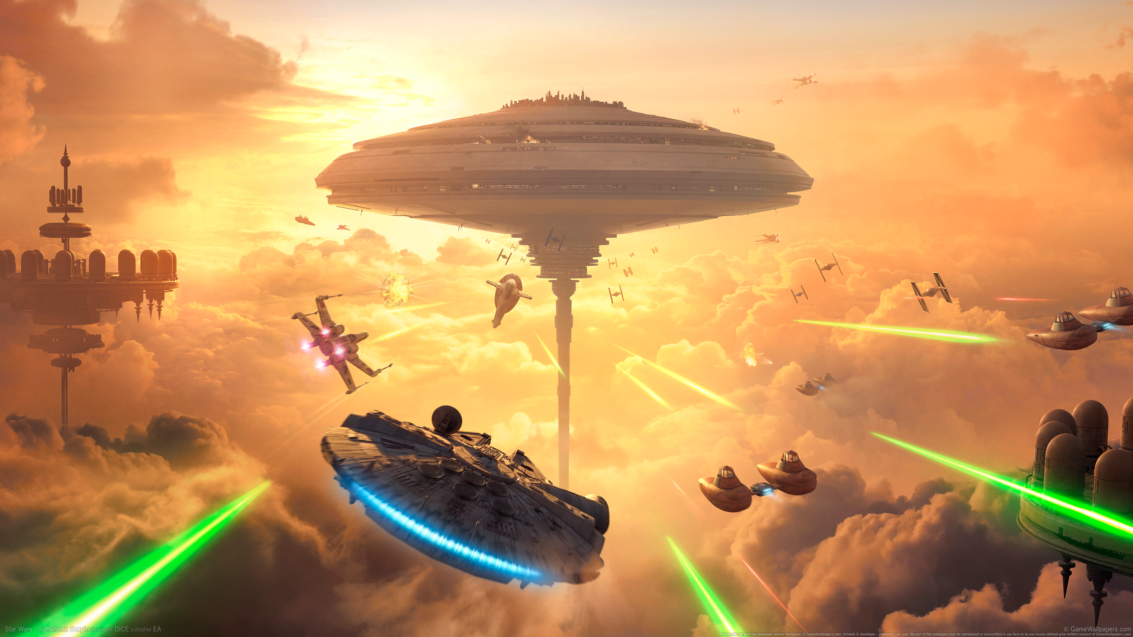 Star Wars Battlefront: Millennium Falcon and X-Wing Battle over Bespin HD Wallpaper