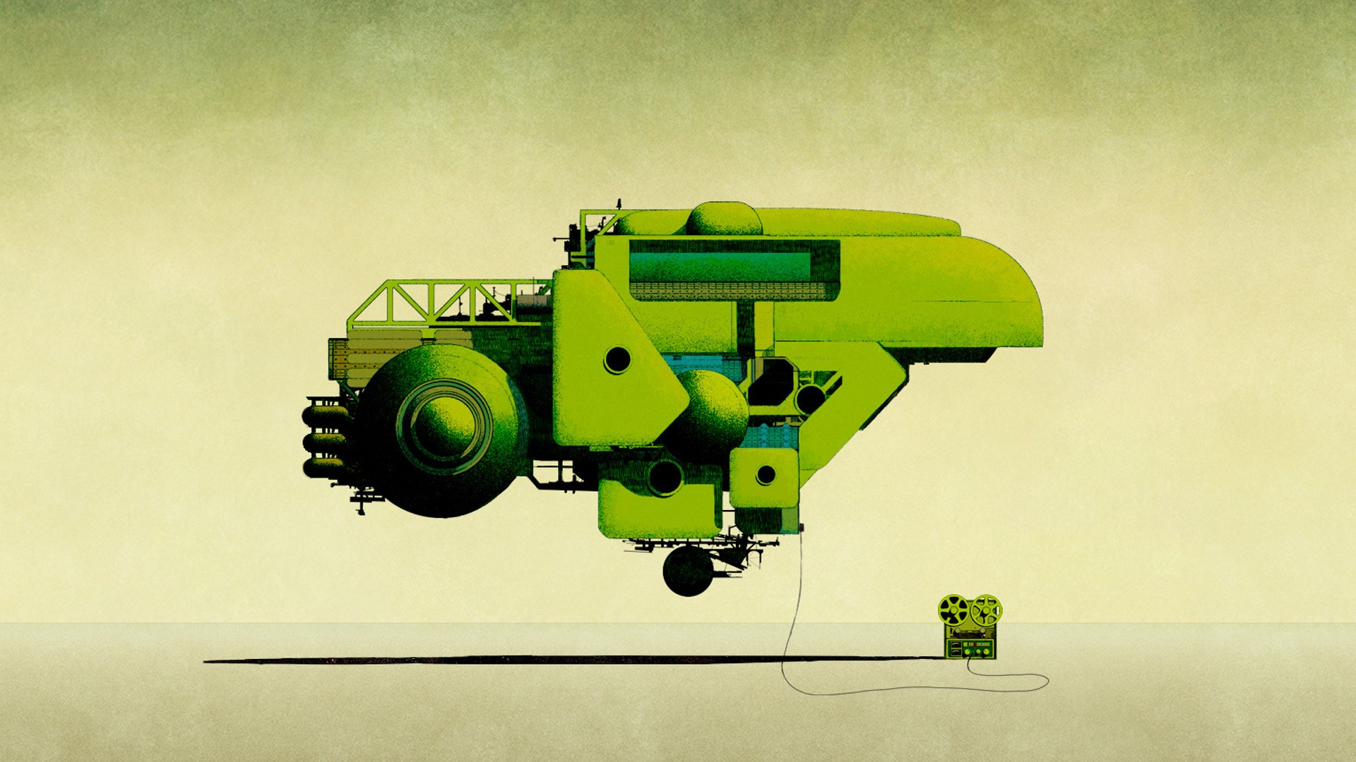 Green abstract machine with reel-to-reel player HD Wallpaper