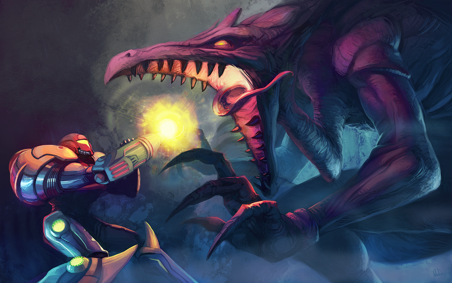 Samus Aran fights Ridley in Super Metroid HD Wallpaper