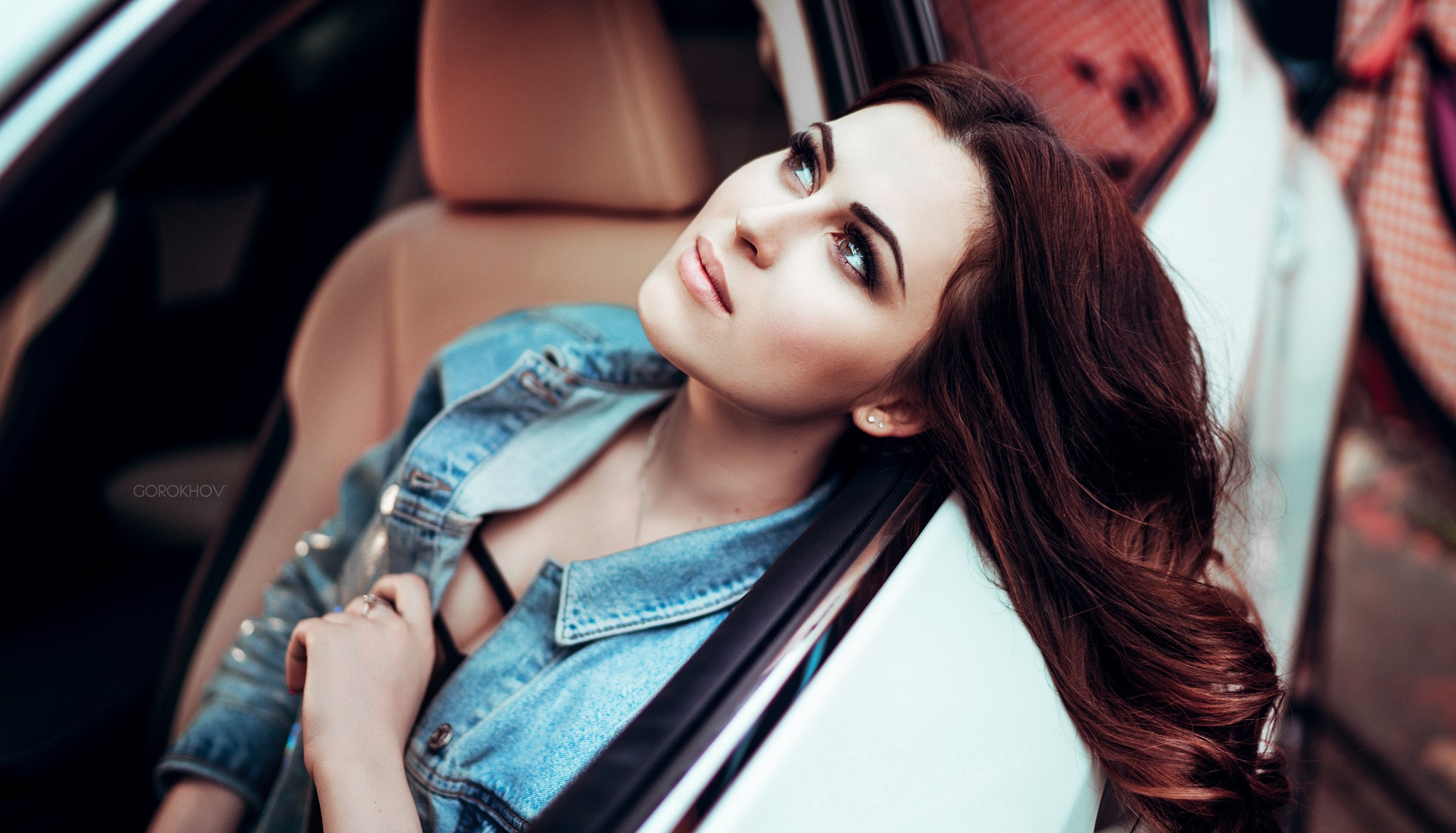 Woman in Jean Jacket by Ivan Gorokhov HD Wallpaper