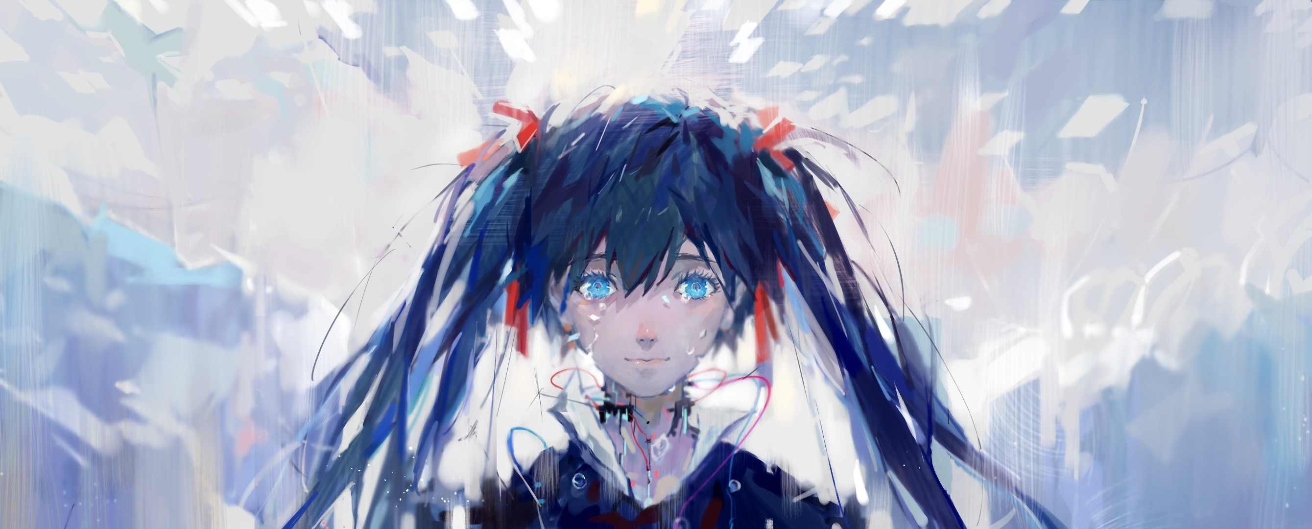 Anime girl with blue eyes and twin tails HD Wallpaper