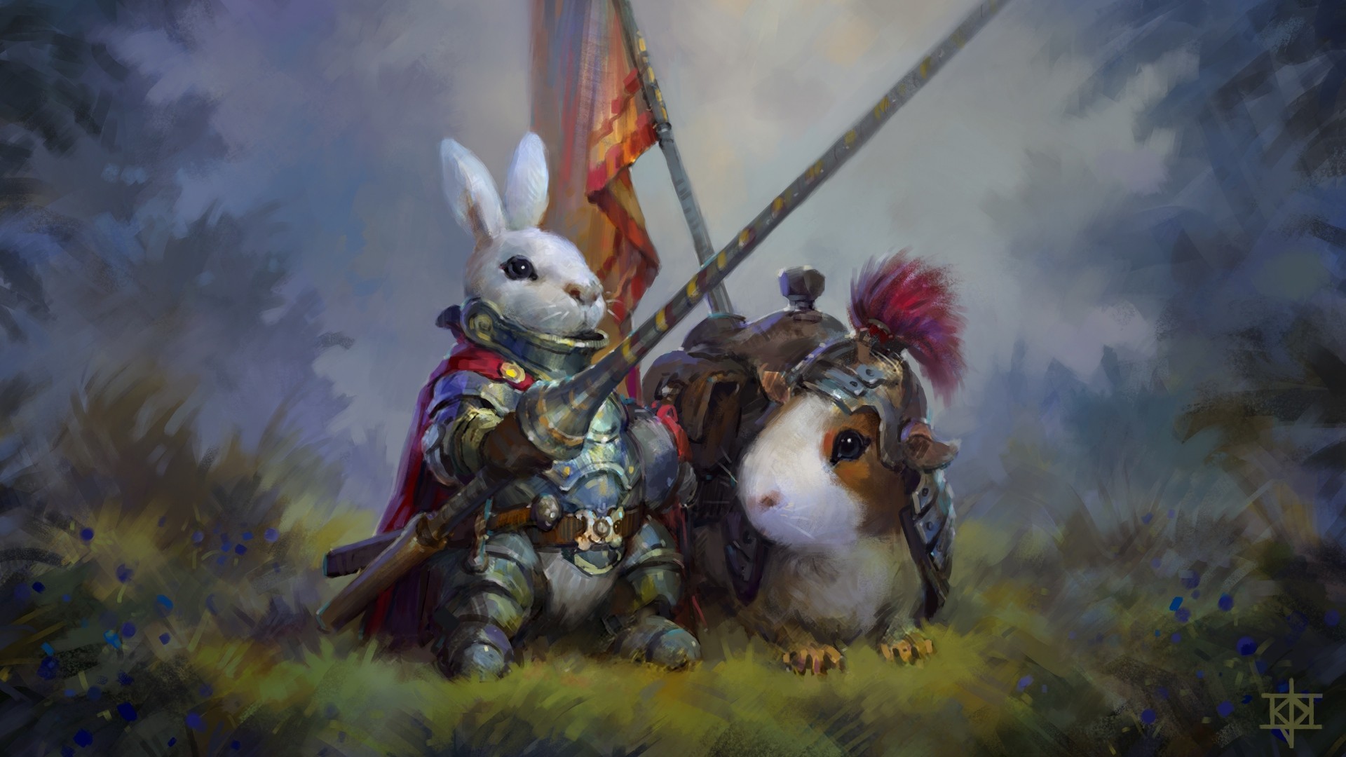 Rabbit and Guinea Pig Knights in Armor HD Wallpaper