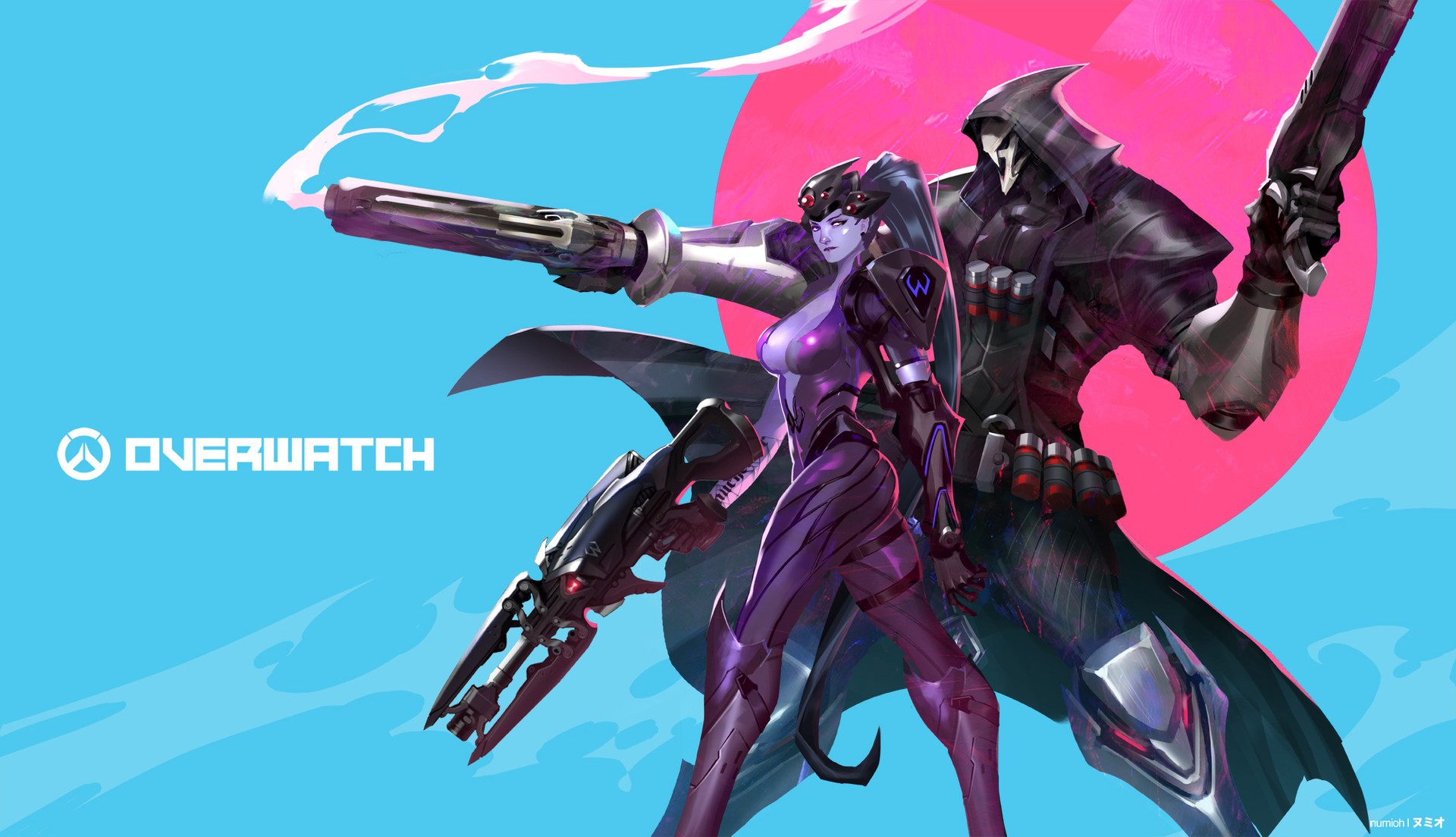Overwatch characters Widowmaker and Reaper with weapons HD Wallpaper