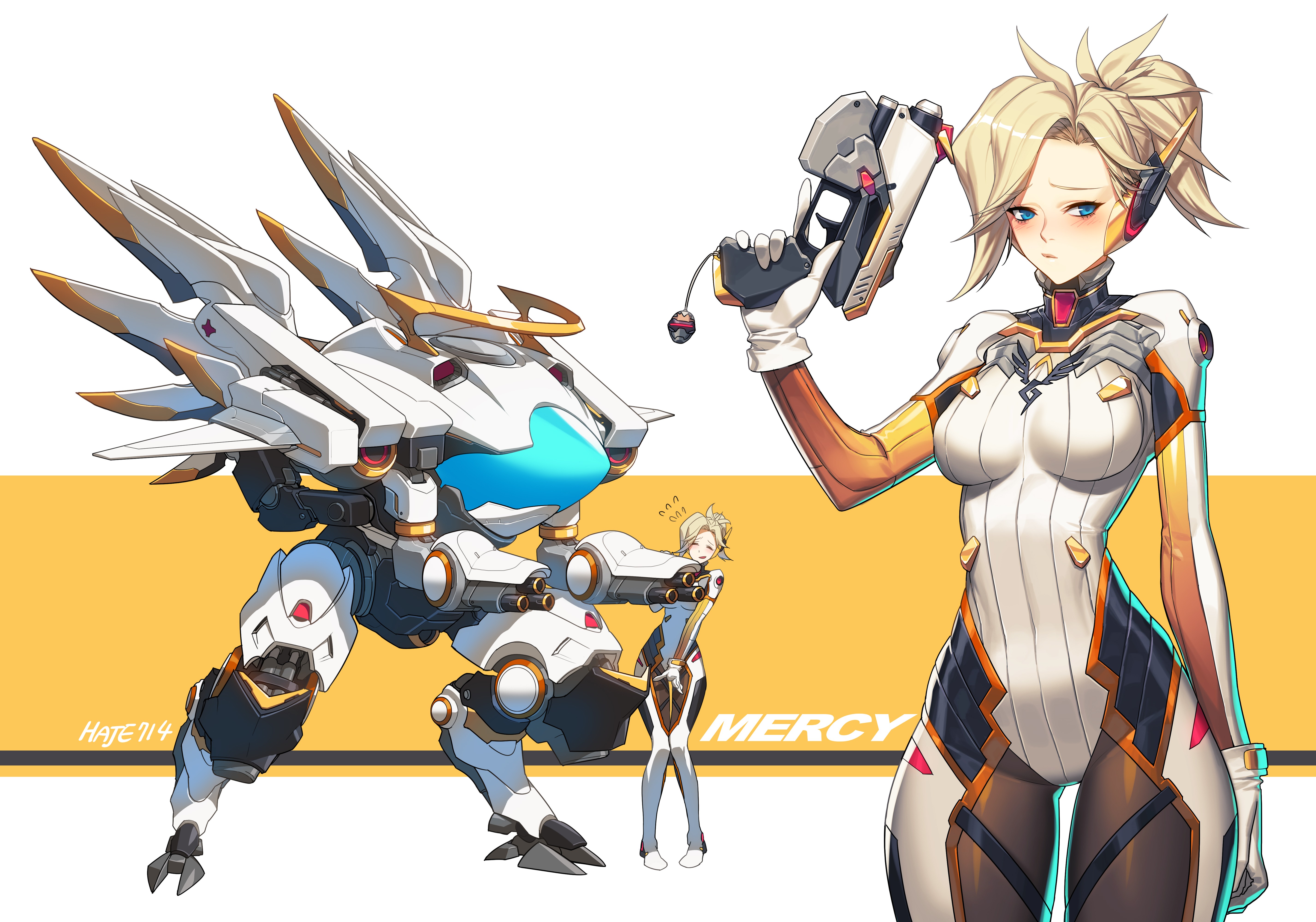 Mercy and her mech from Overwatch HD Wallpaper