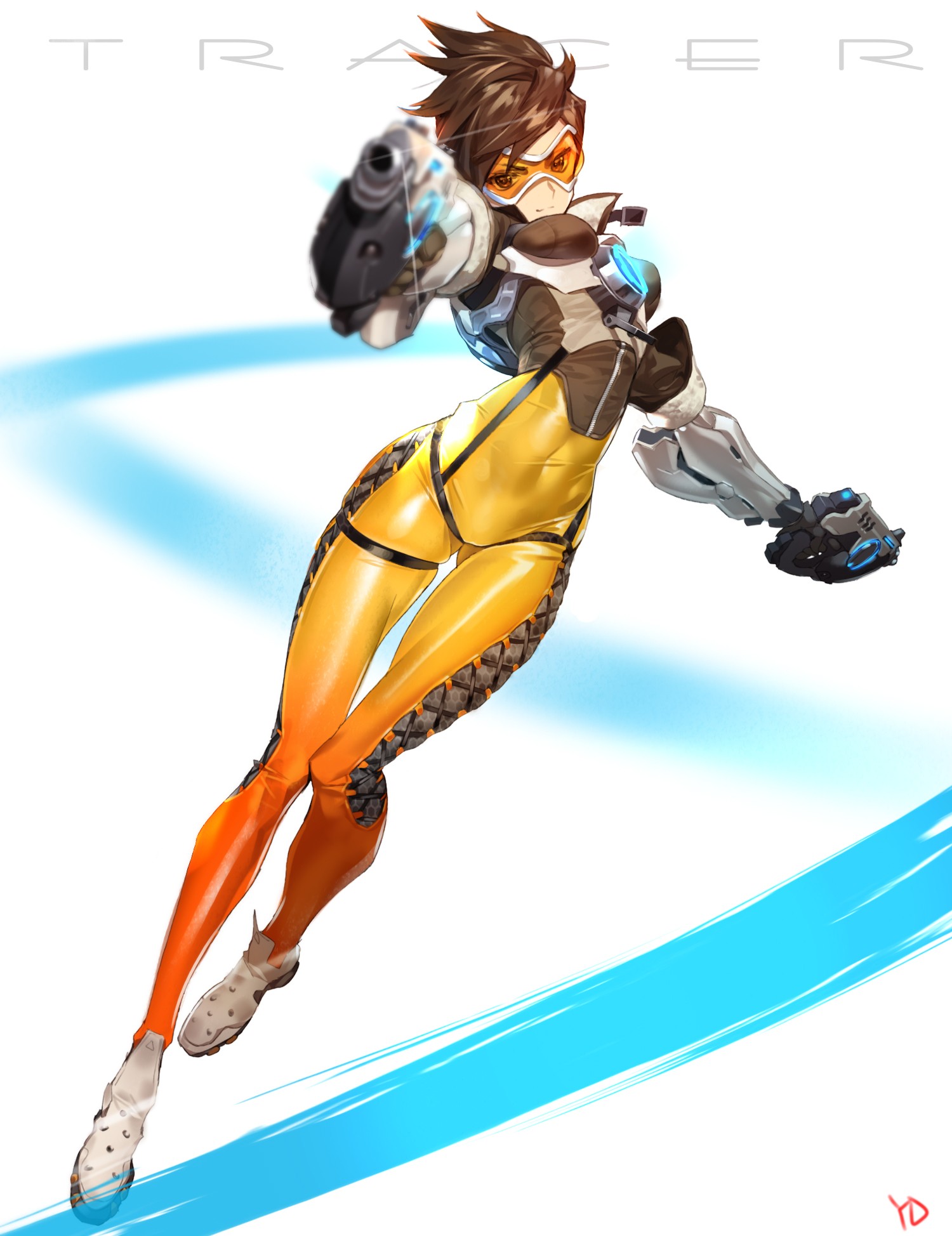 Tracer from Overwatch in a yellow bodysuit HD Wallpaper
