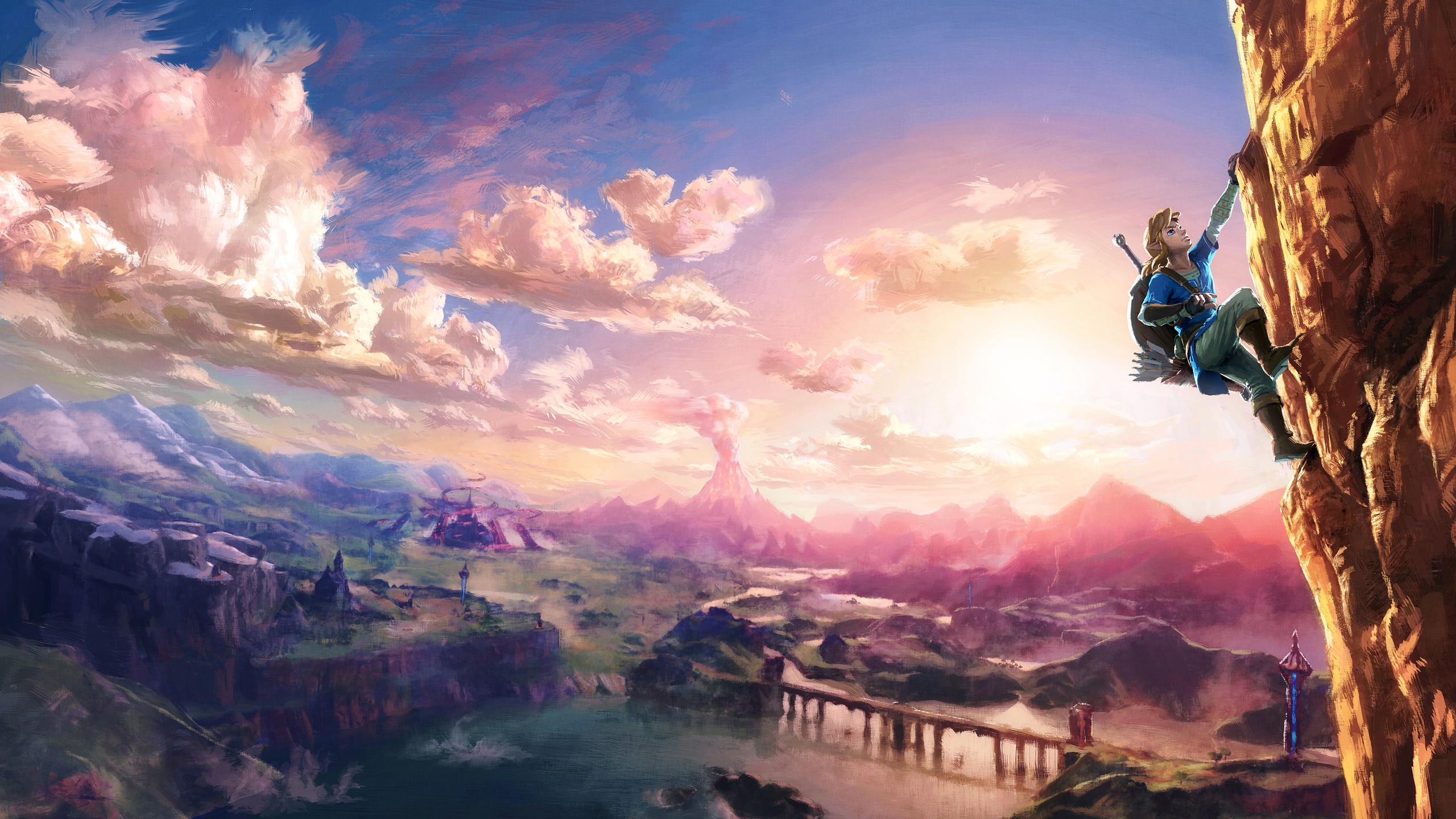 Link climbing a cliff in The Legend of Zelda: Breath of the Wild HD Wallpaper