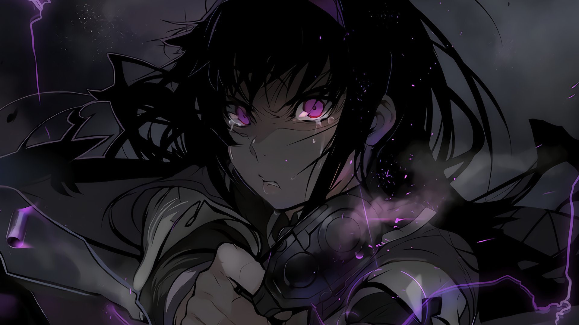 Akemi Homura with purple eyes and gun HD Wallpaper