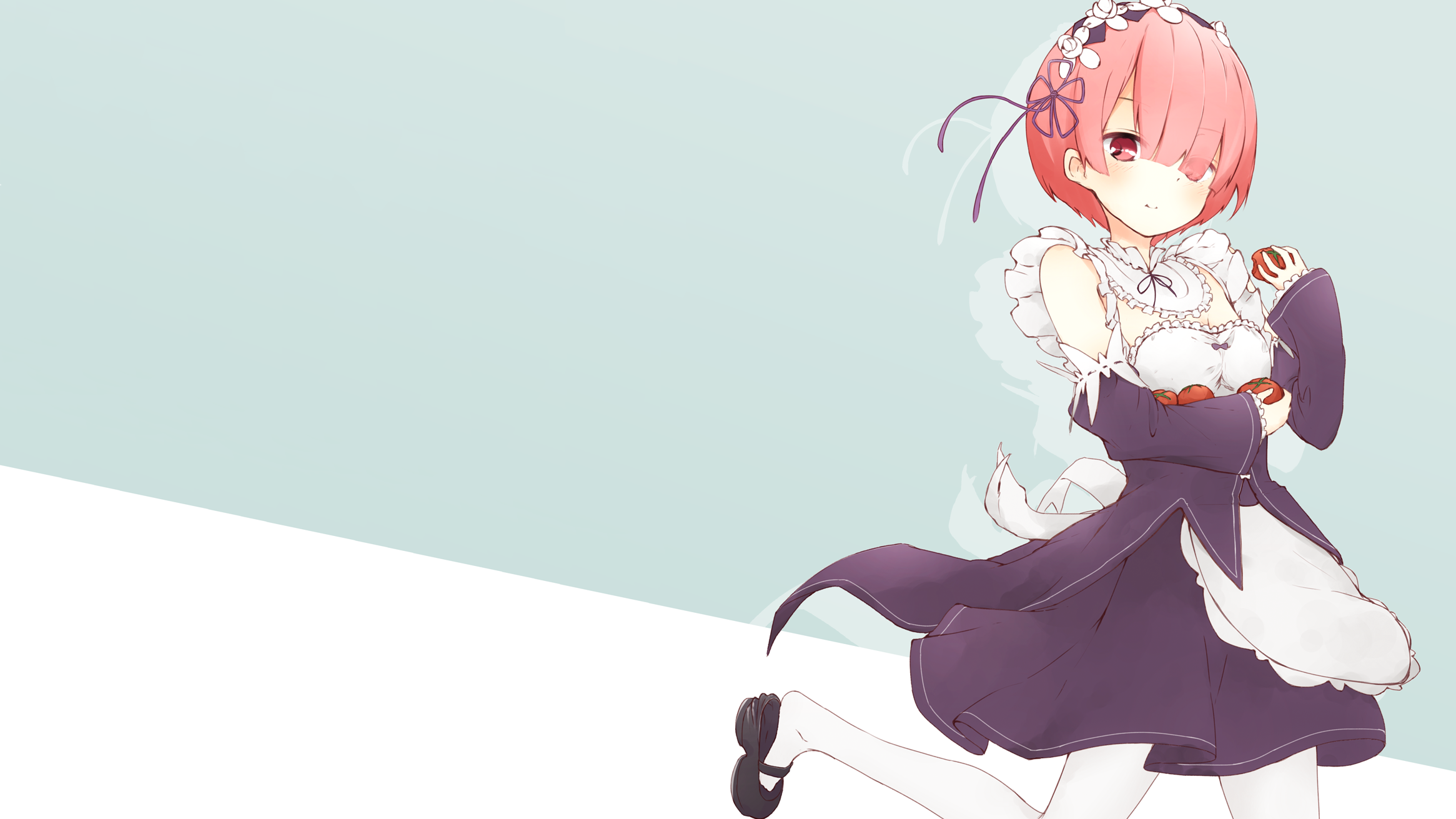 Ram from Re:Zero holding tomatoes HD Wallpaper