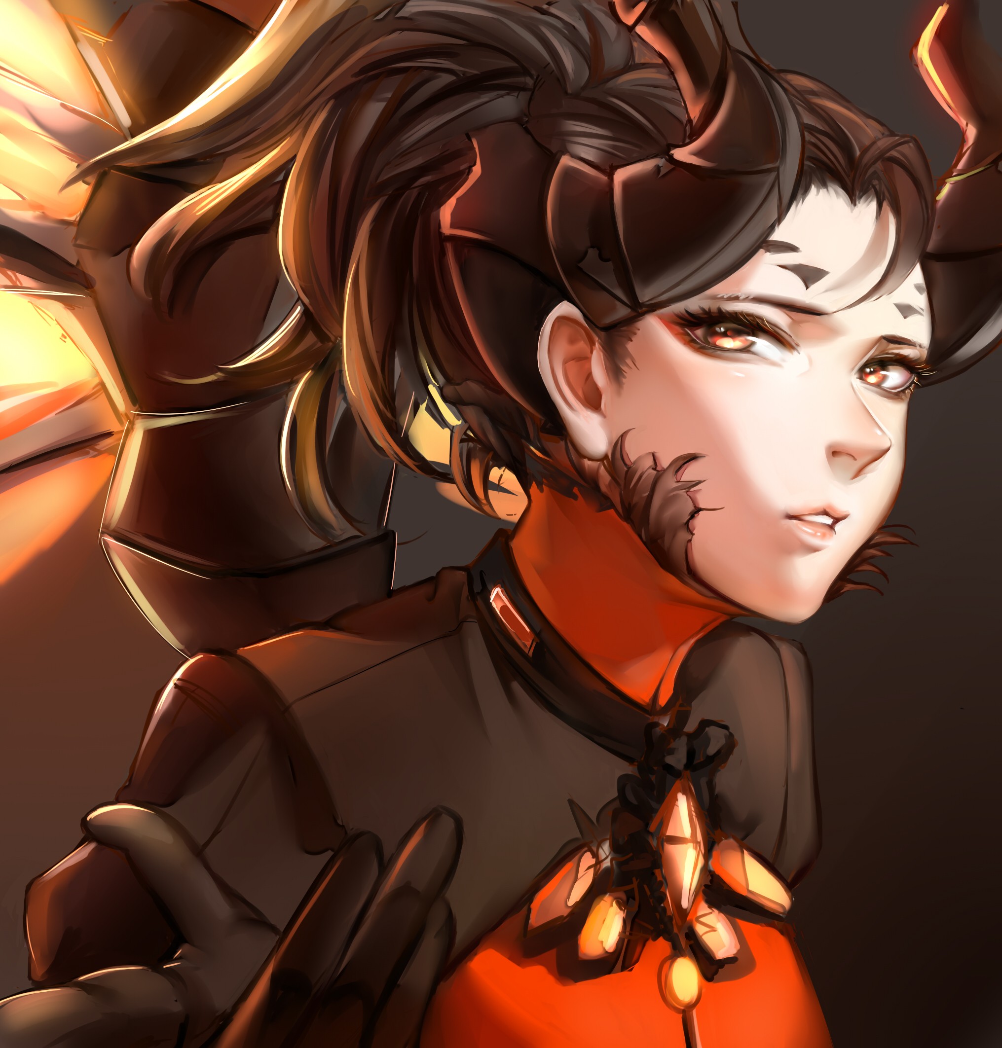 Mercy from Overwatch with horns and wings HD Wallpaper