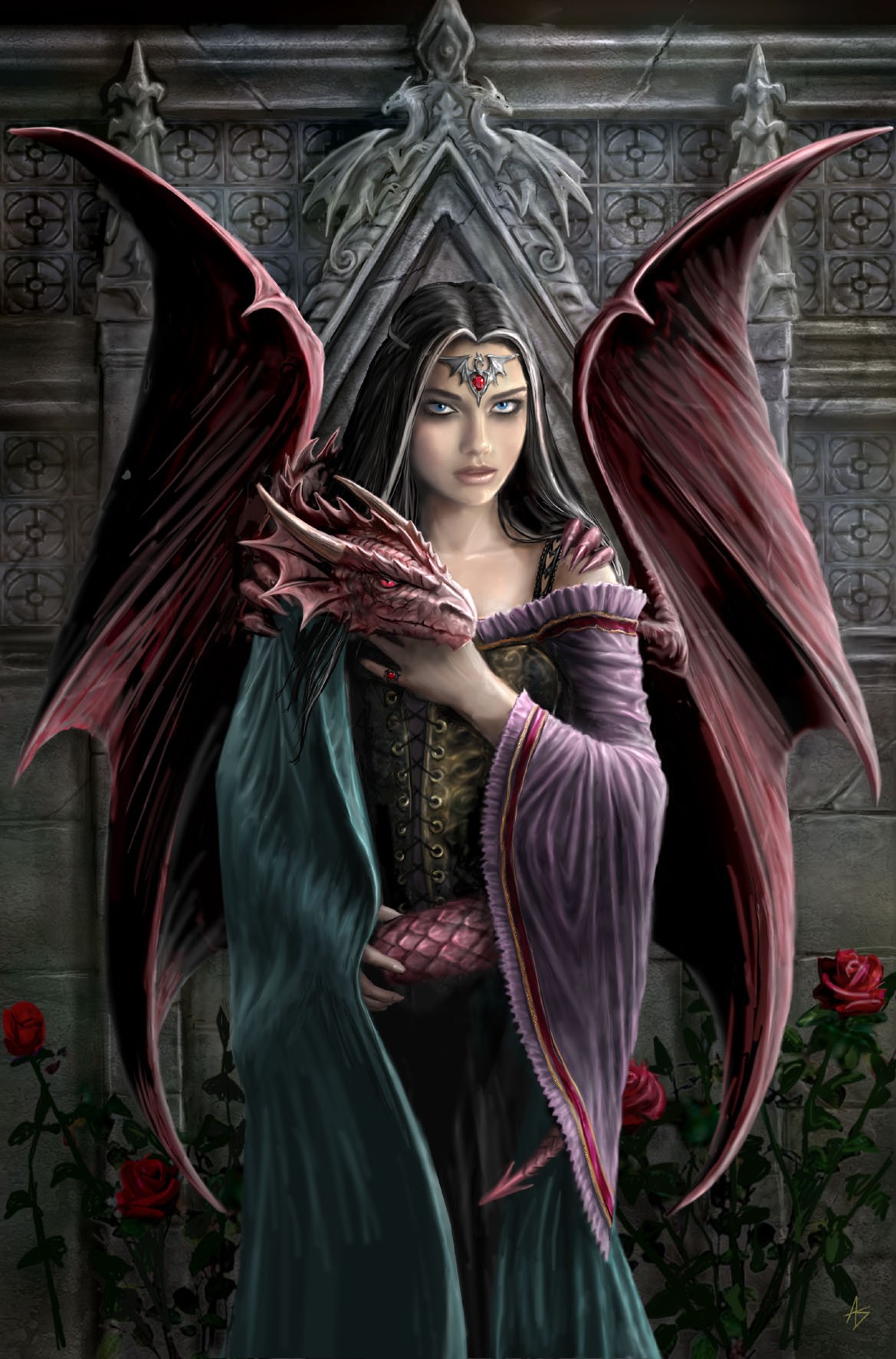 Anne Stokes Gothic Fantasy Portrait with Dragon HD Wallpaper