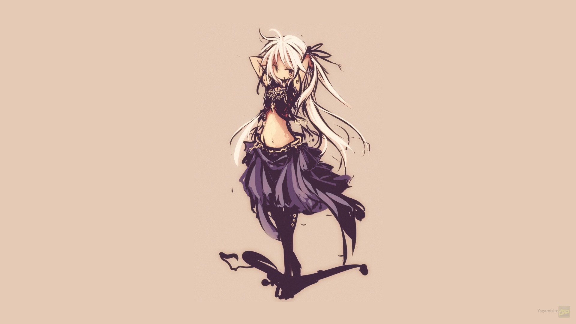 Anime girl with white hair and purple dress HD Wallpaper