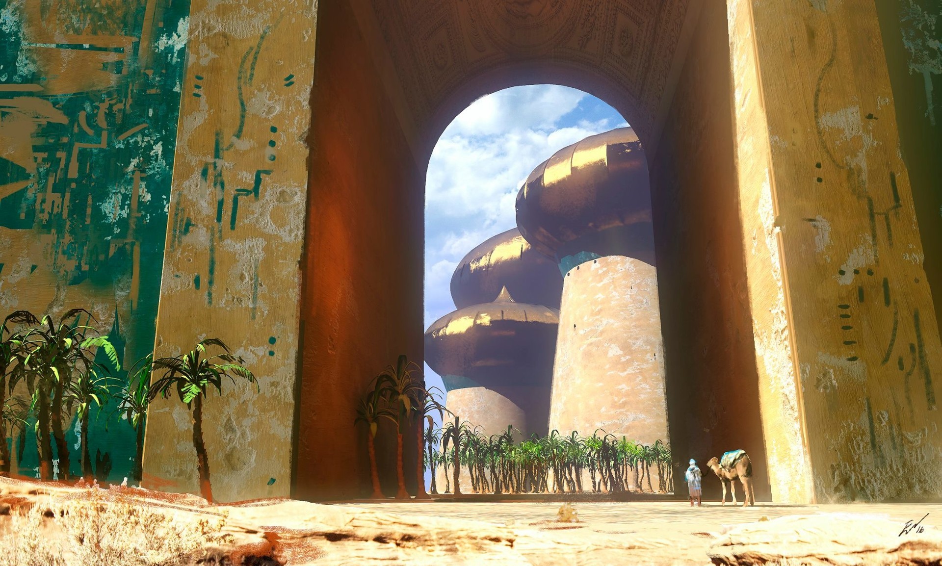 Fantasy artwork by Espen Olsen of a desert city HD Wallpaper