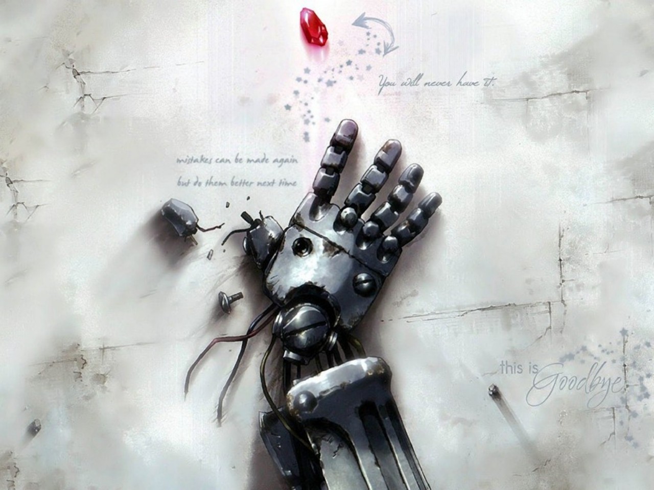 Full Metal Alchemist robotic hand and red gem HD Wallpaper