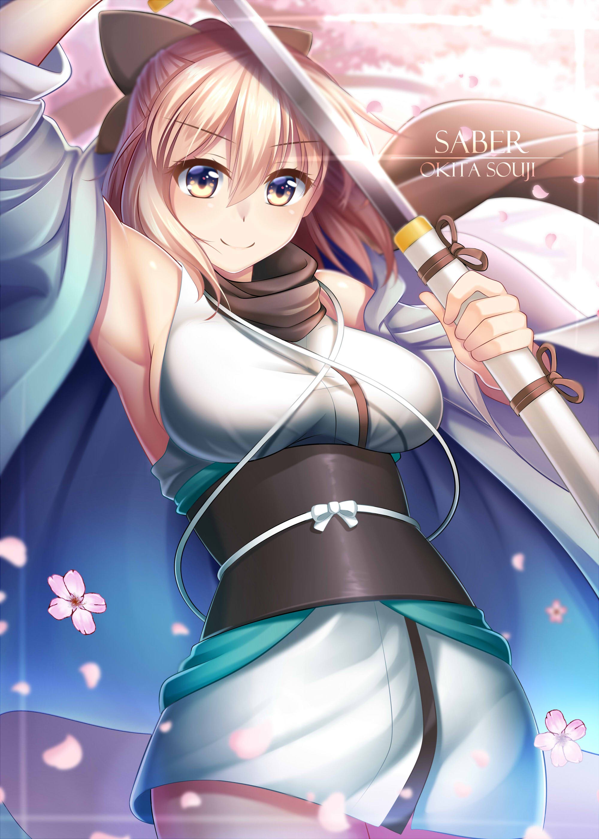 Saber Okita Souji from Fate/Grand Order with Katana HD Wallpaper