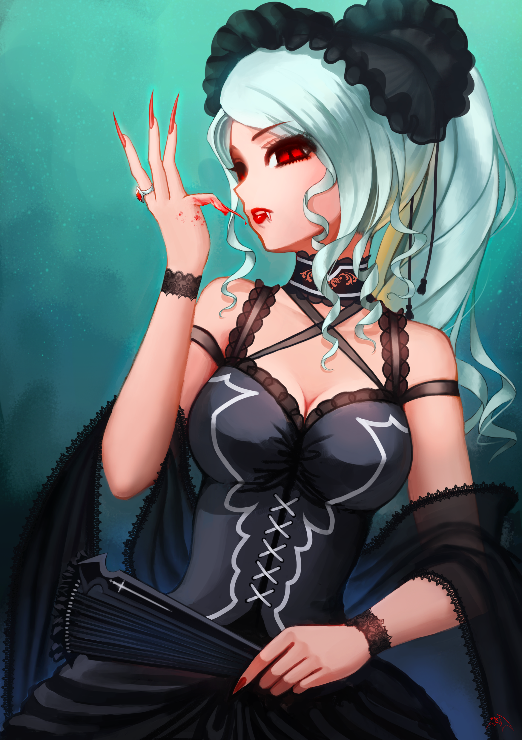 Shalltear Bloodfallen from Overlord with red eyes and fangs HD Wallpaper