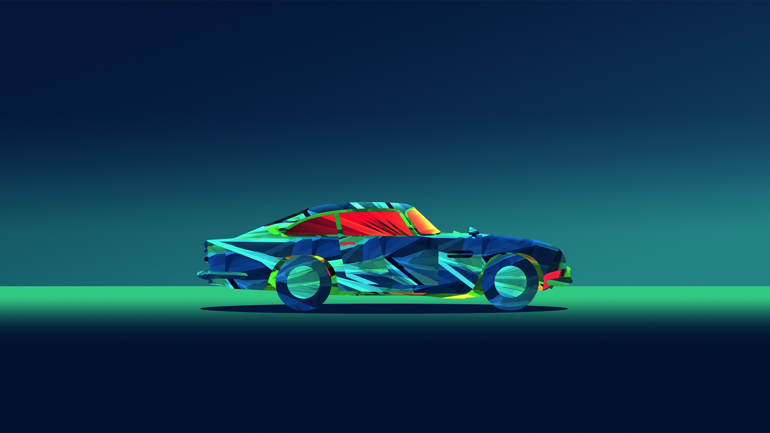 Low-poly abstract car on a gradient background HD Wallpaper