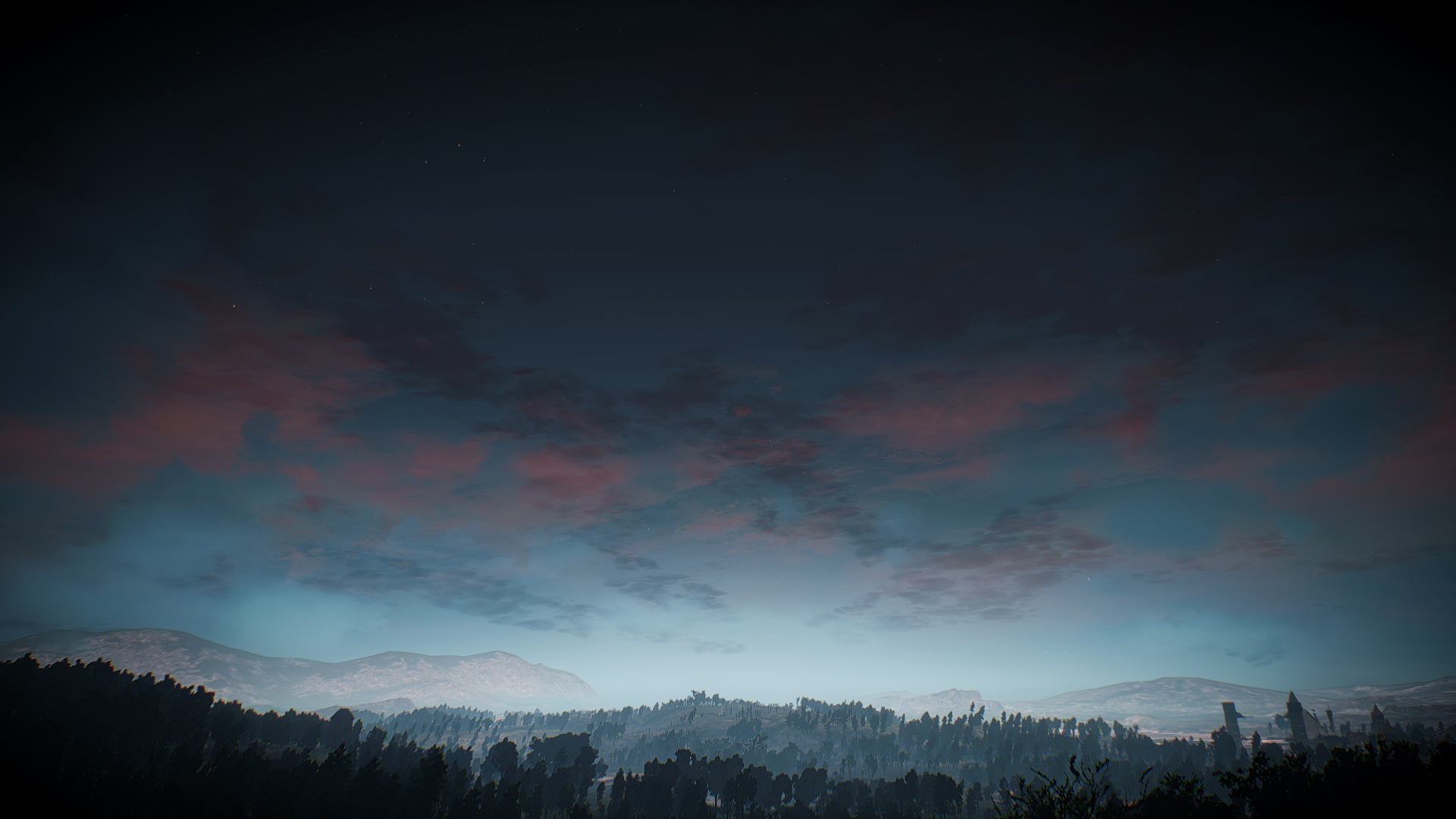The Witcher 3: Wild Hunt landscape at dusk HD Wallpaper