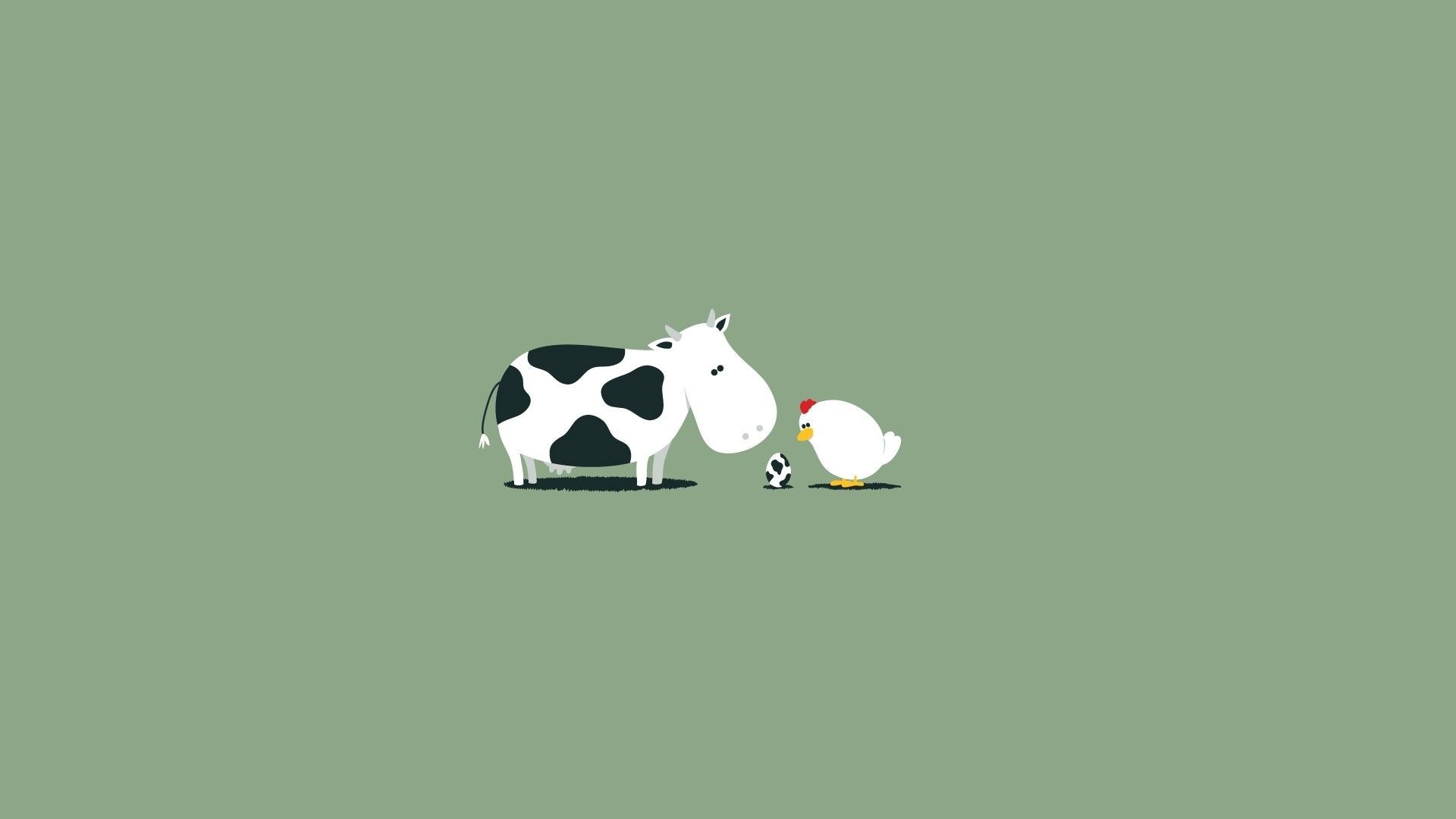 Cow and chicken with an egg HD Wallpaper