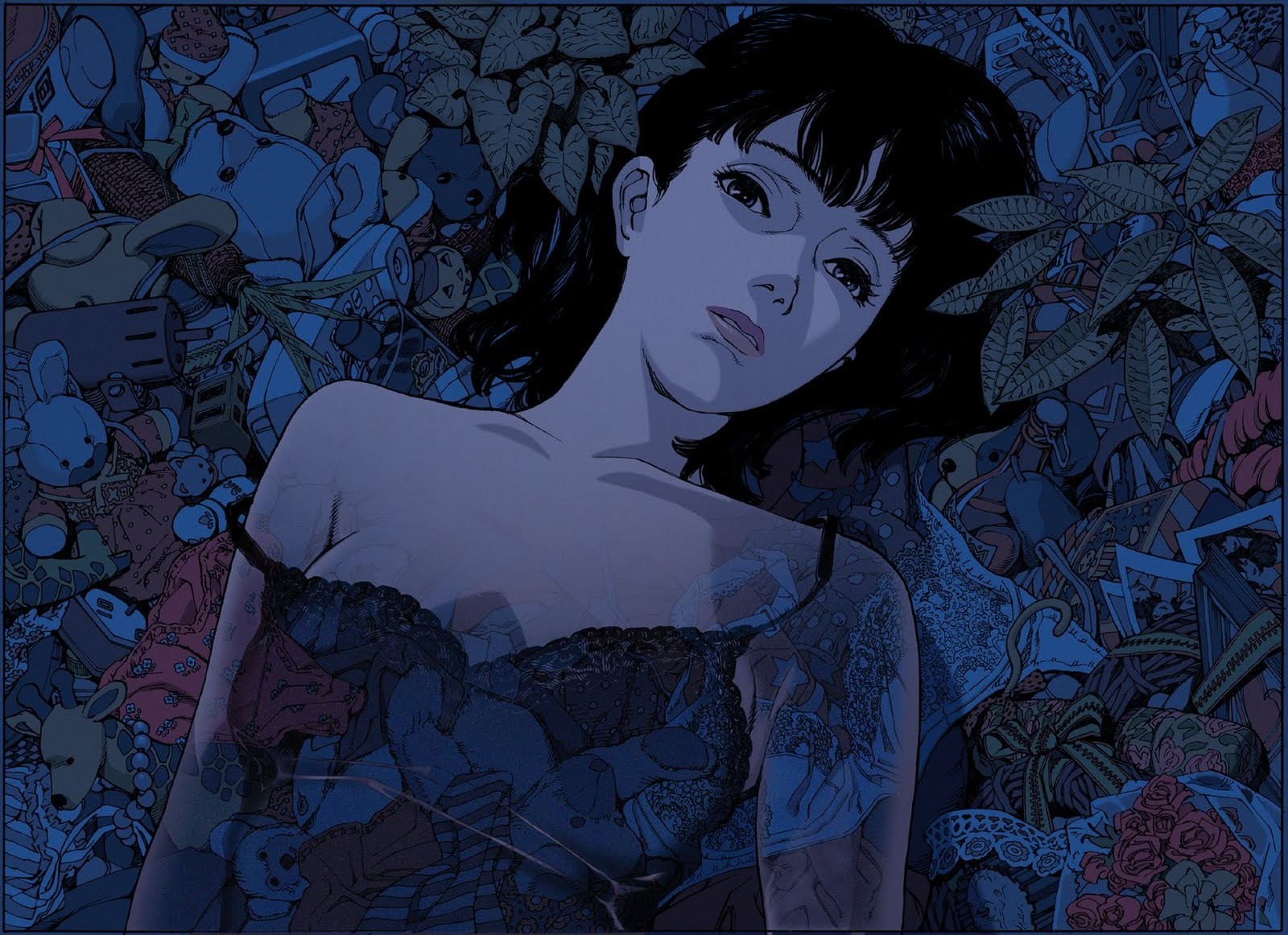 Perfect Blue anime girl surrounded by toys HD Wallpaper