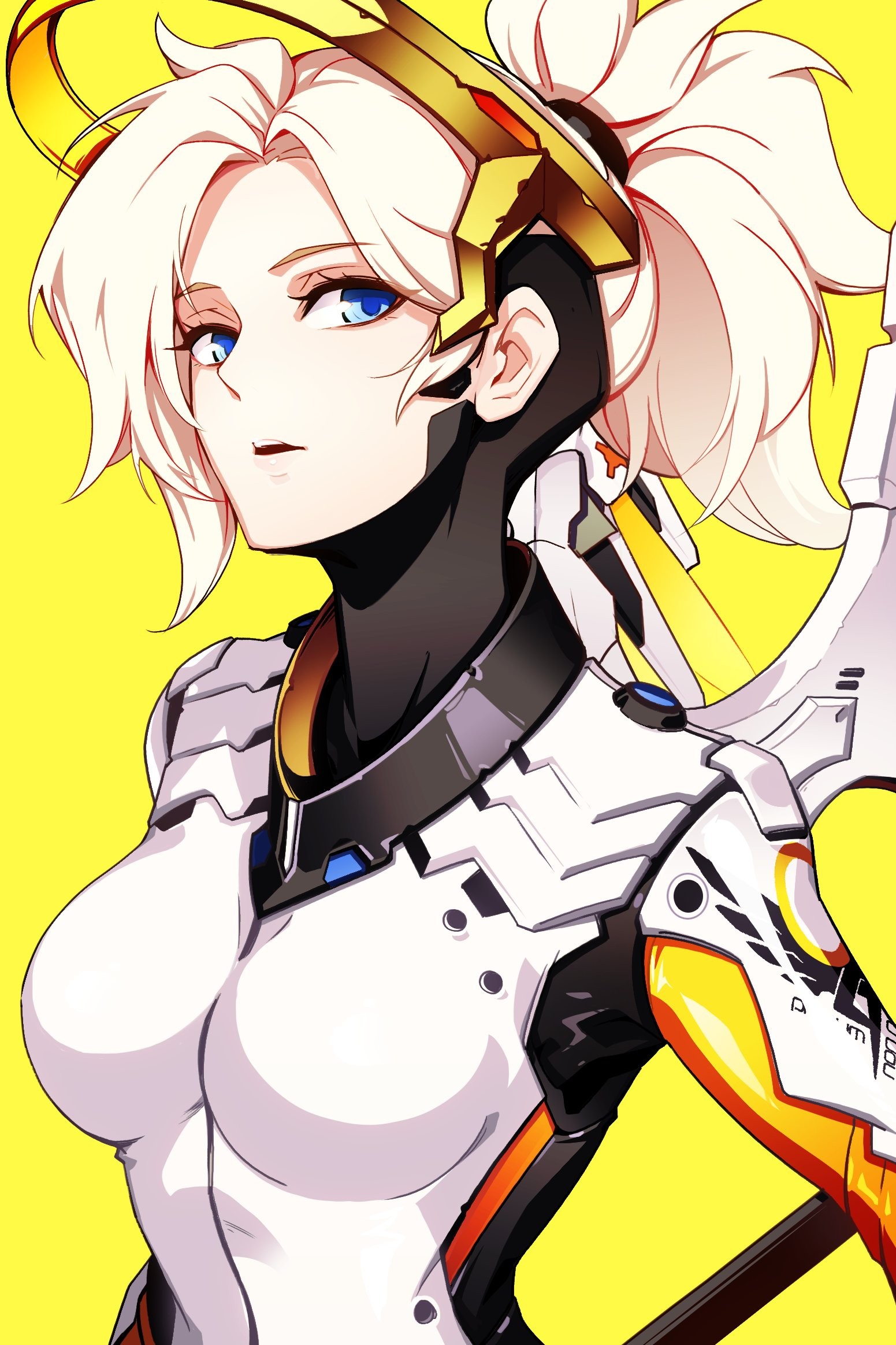 Mercy from Overwatch in a white and orange suit HD Wallpaper