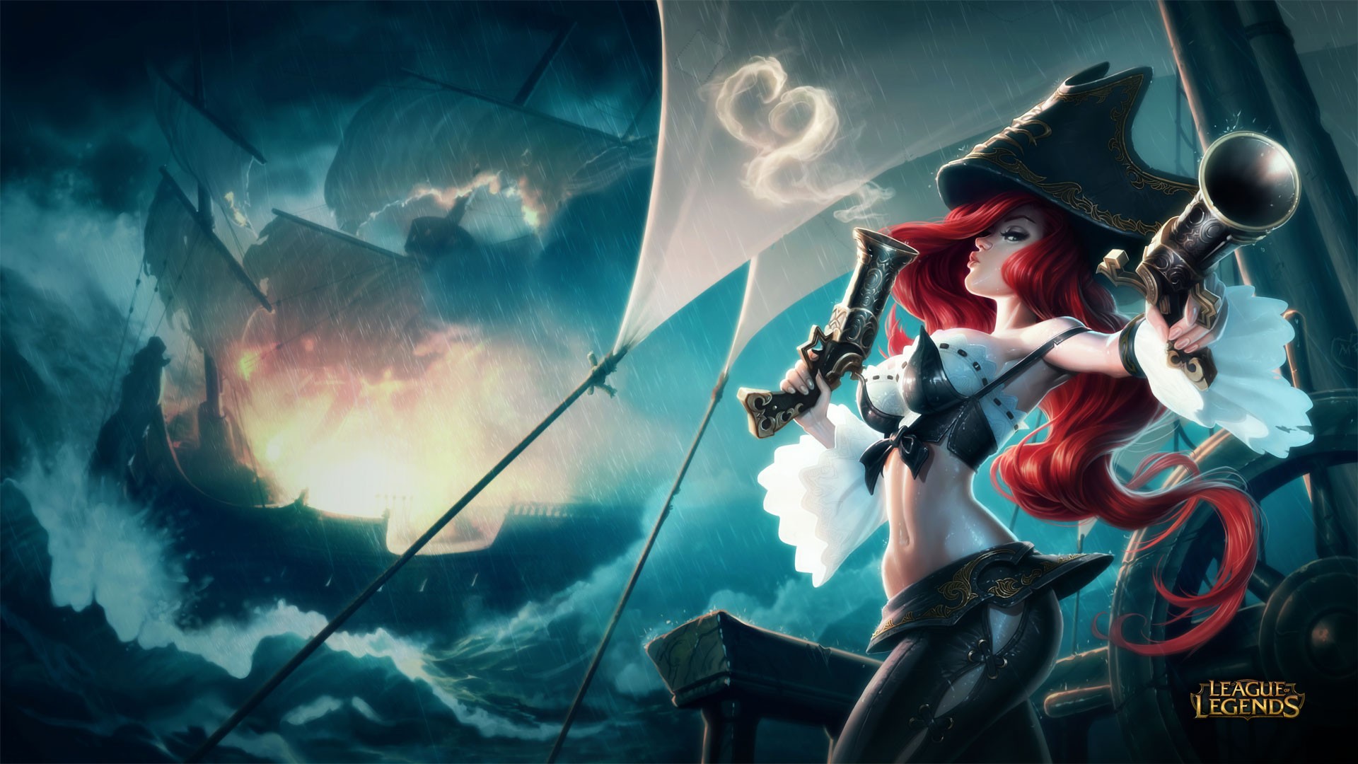 Miss Fortune in League of Legends during a storm HD Wallpaper