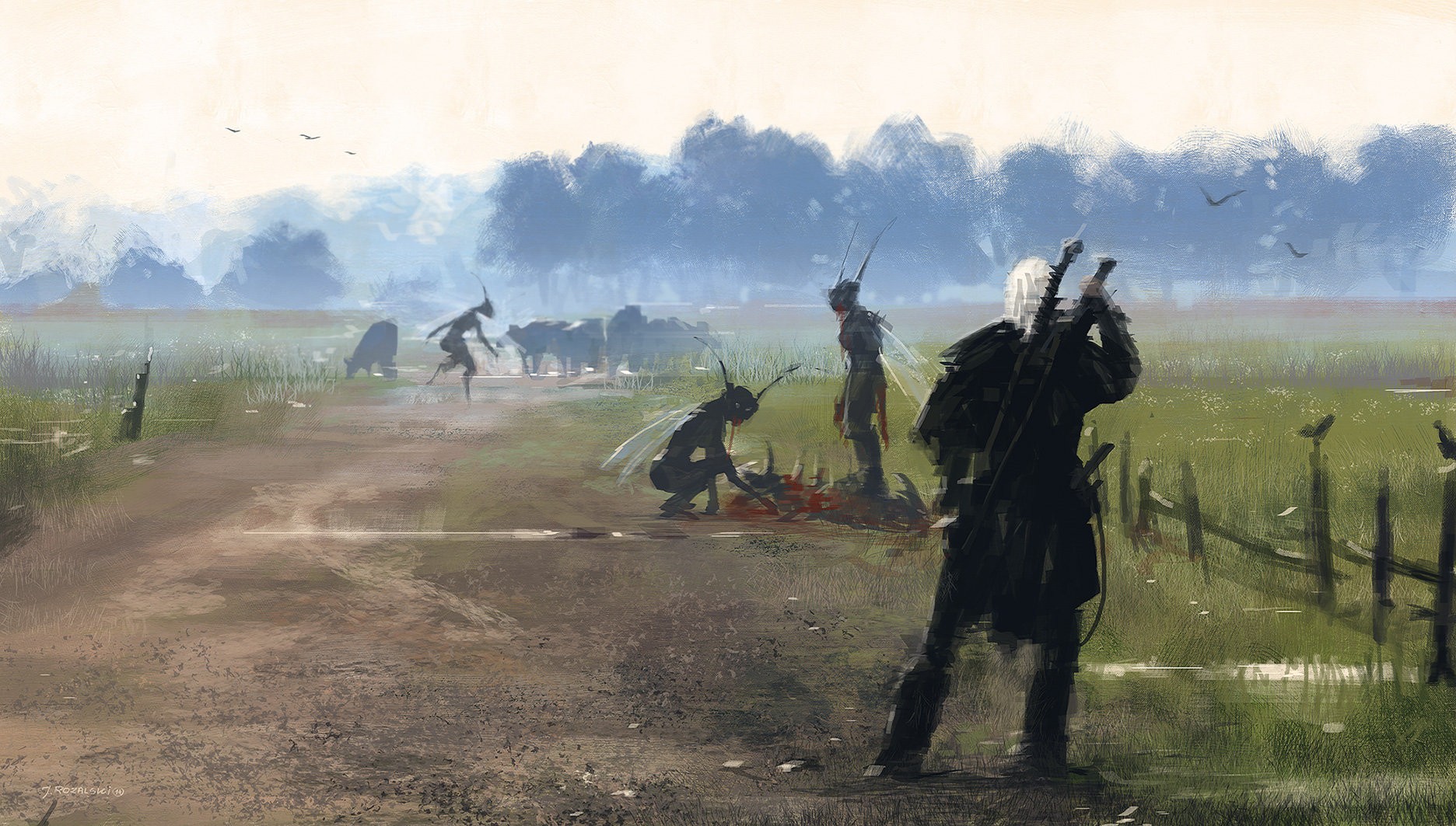 Geralt of Rivia fighting insectoid creatures HD Wallpaper