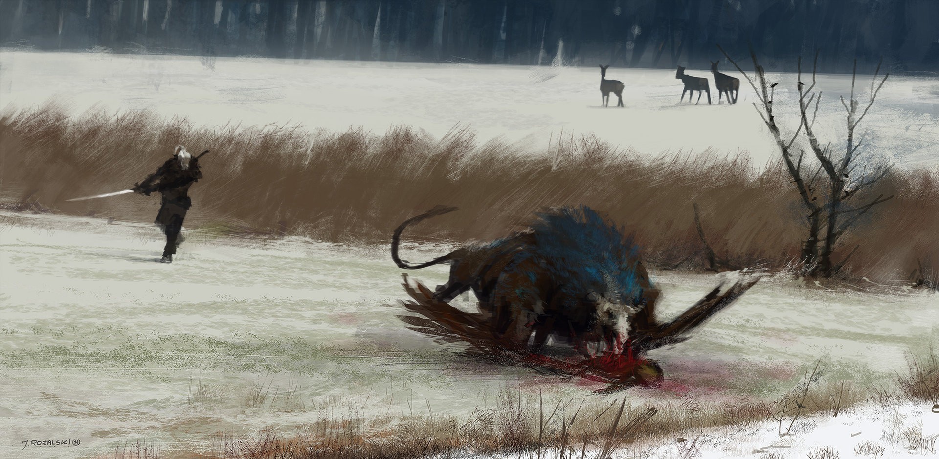 The Witcher 3: Wild Hunt - Monster Hunt in Snowy Field HD Wallpaper