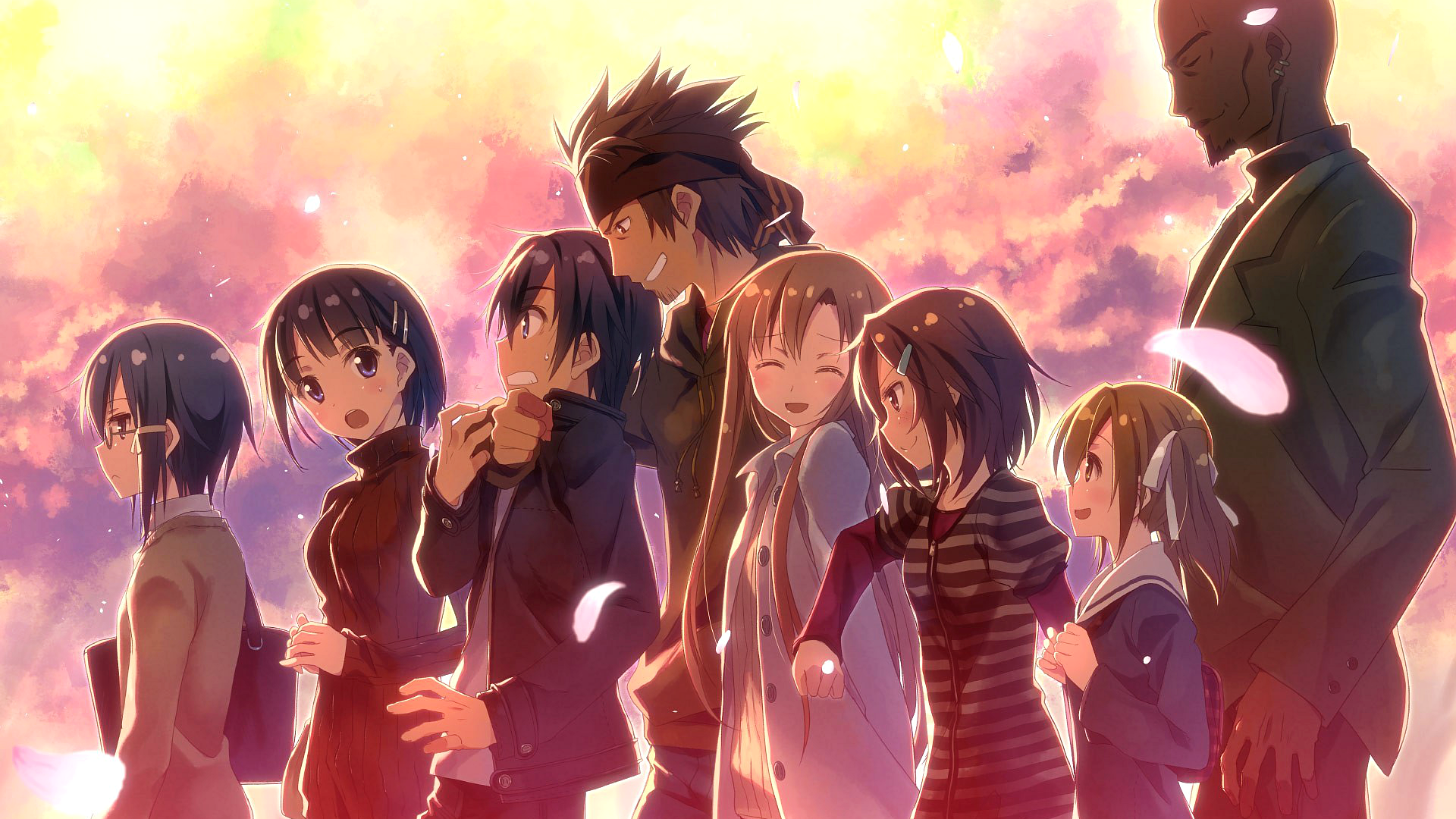 Sword Art Online characters walking at sunset HD Wallpaper