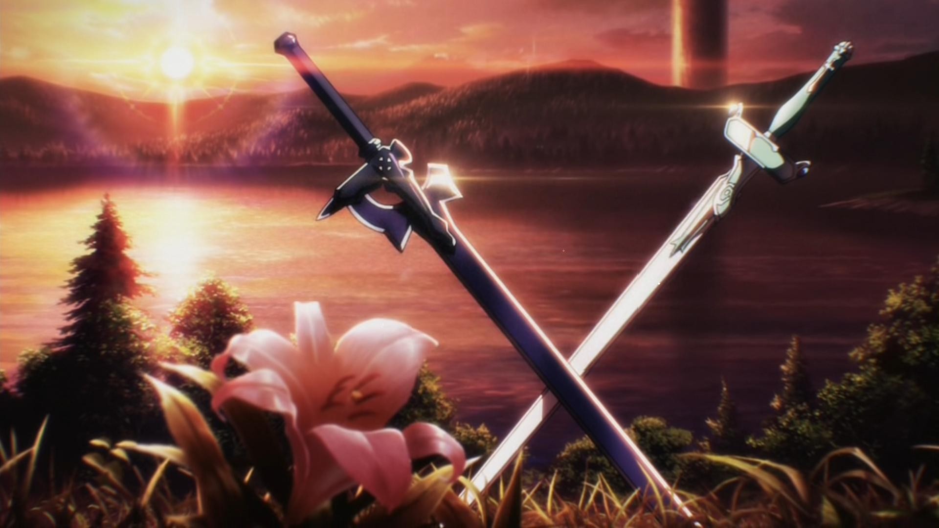 Sword Art Online two swords at sunset HD Wallpaper