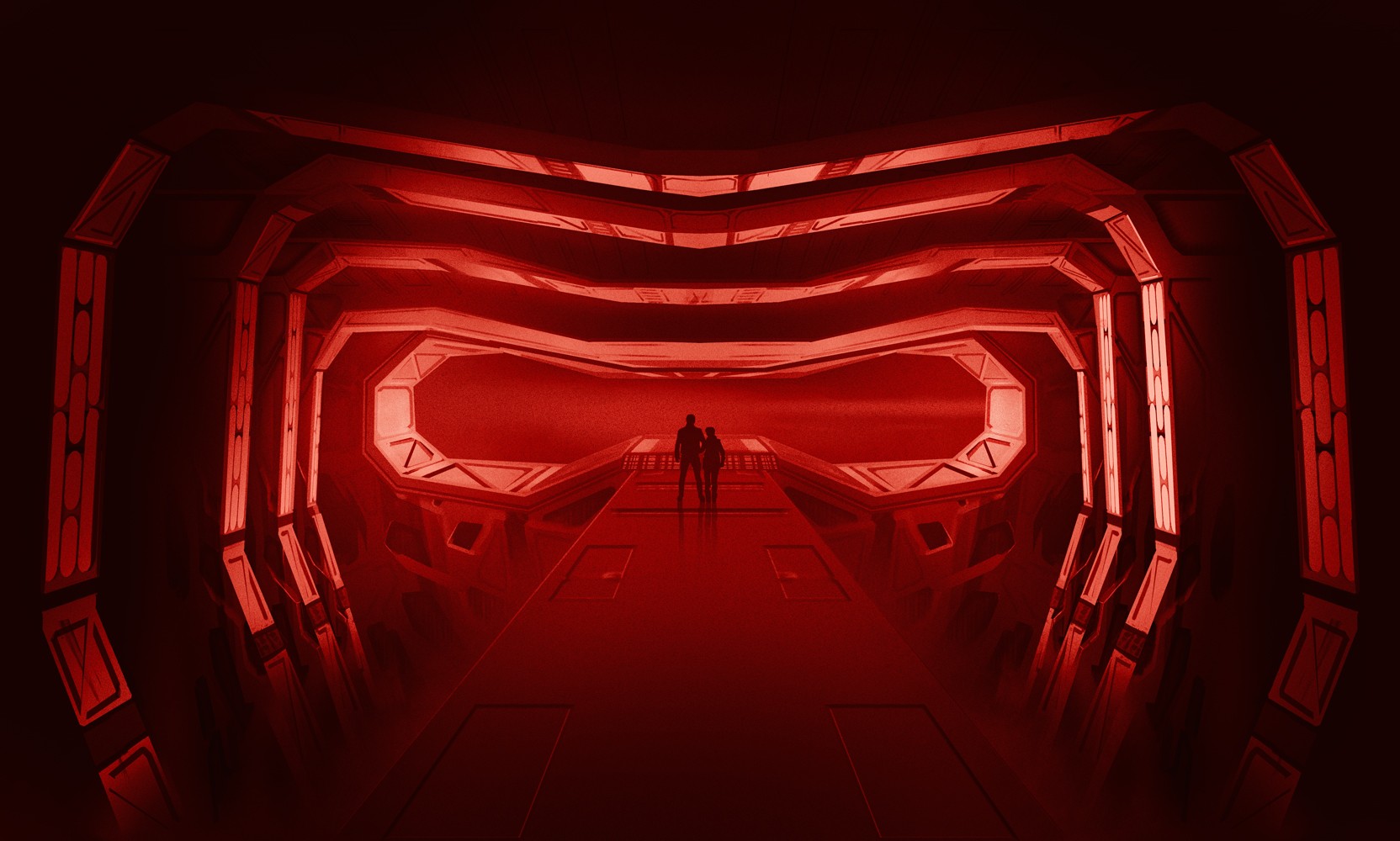 Star Wars: Kylo Ren and Rey in a red corridor HD Wallpaper