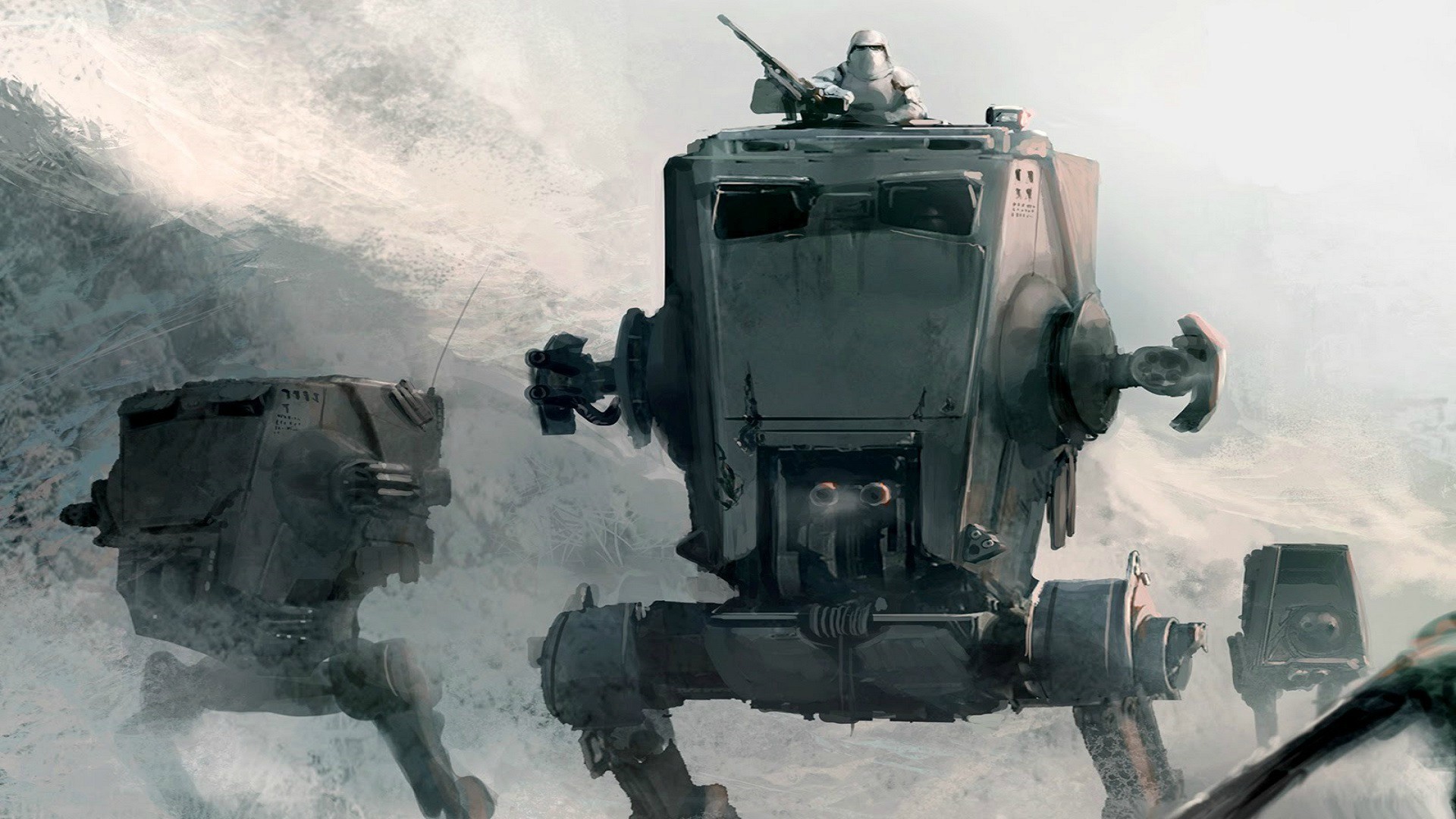 Star Wars AT-ST walkers in a snowy landscape HD Wallpaper