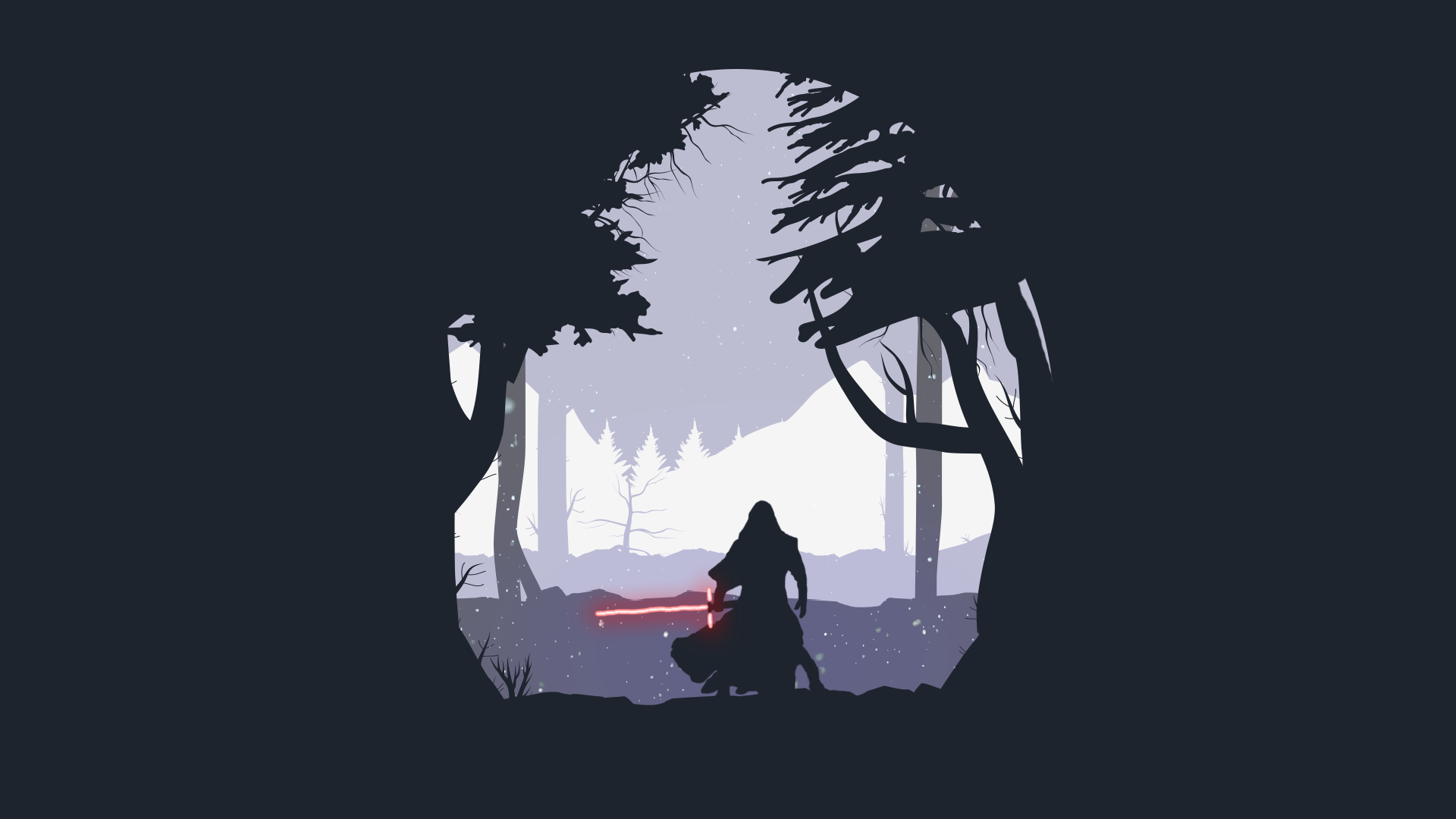 Kylo Ren with red lightsaber in a forest HD Wallpaper