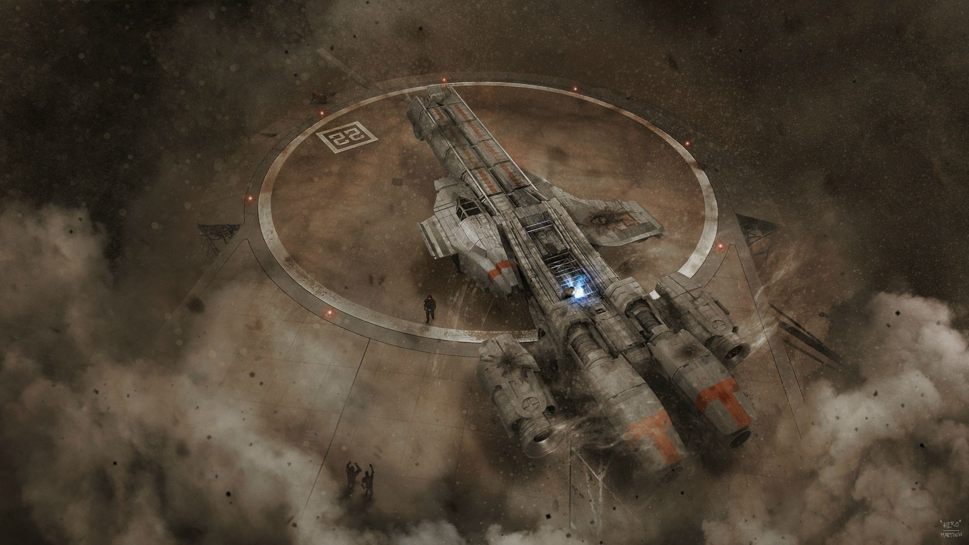 Star Citizen spaceship on landing pad 22 HD Wallpaper