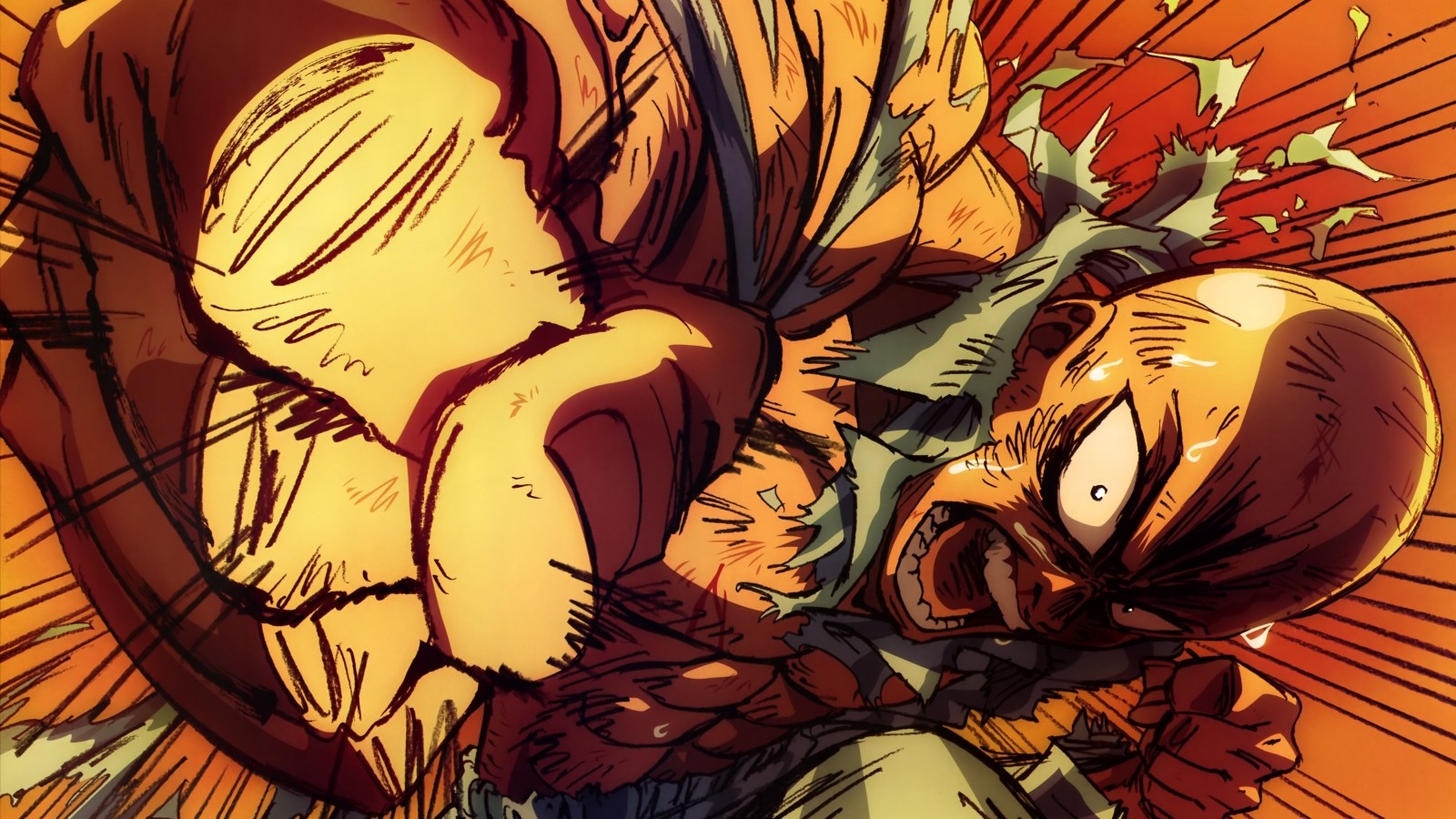 Saitama from One-Punch Man in intense battle HD Wallpaper