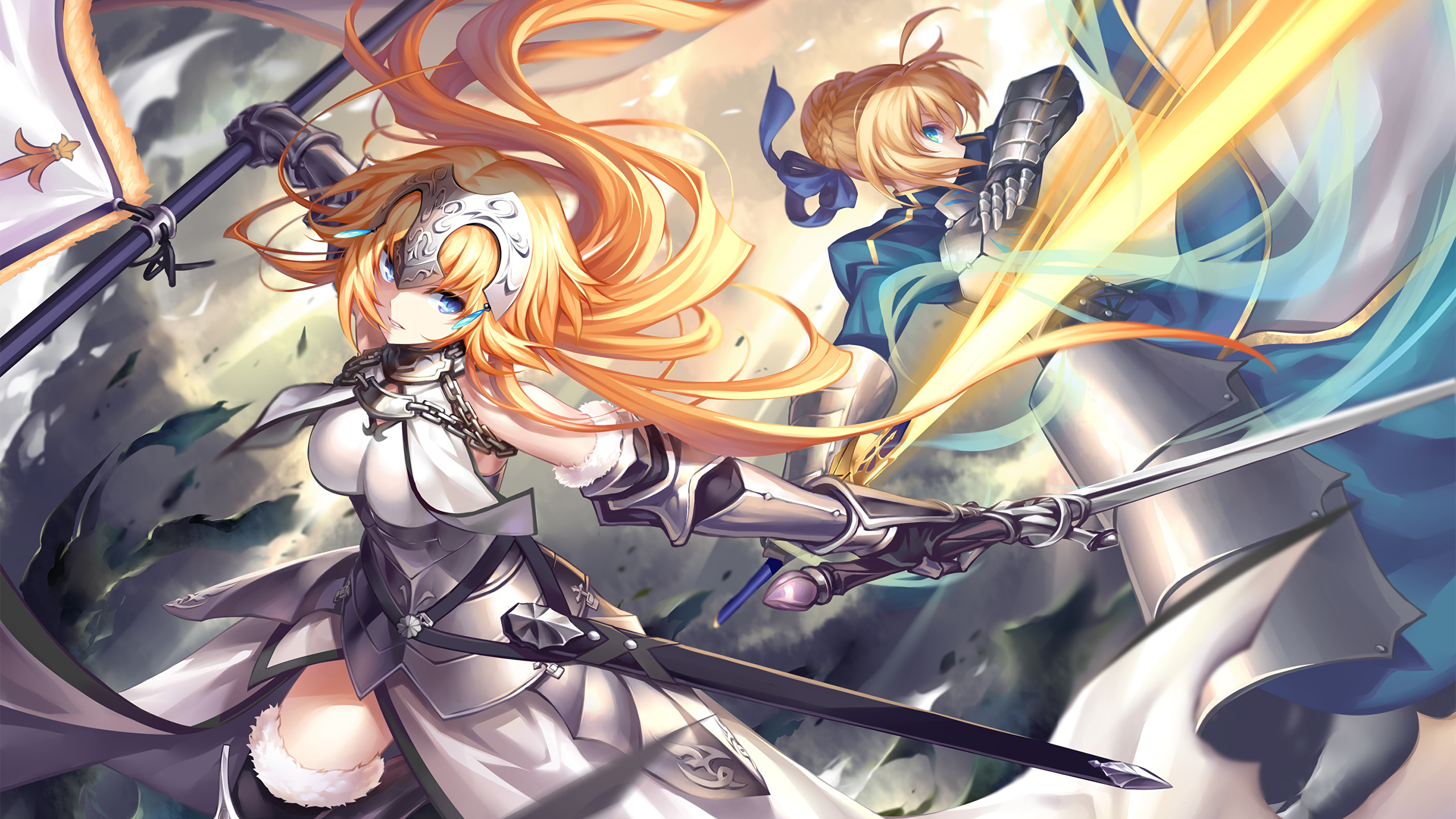Jeanne d'Arc and Saber from Fate Series HD Wallpaper