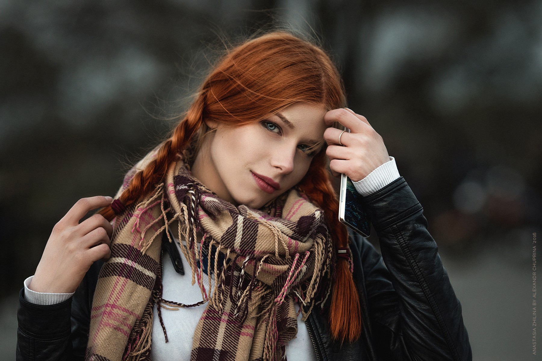 Anastasia Zhilina with red braids and scarf HD Wallpaper