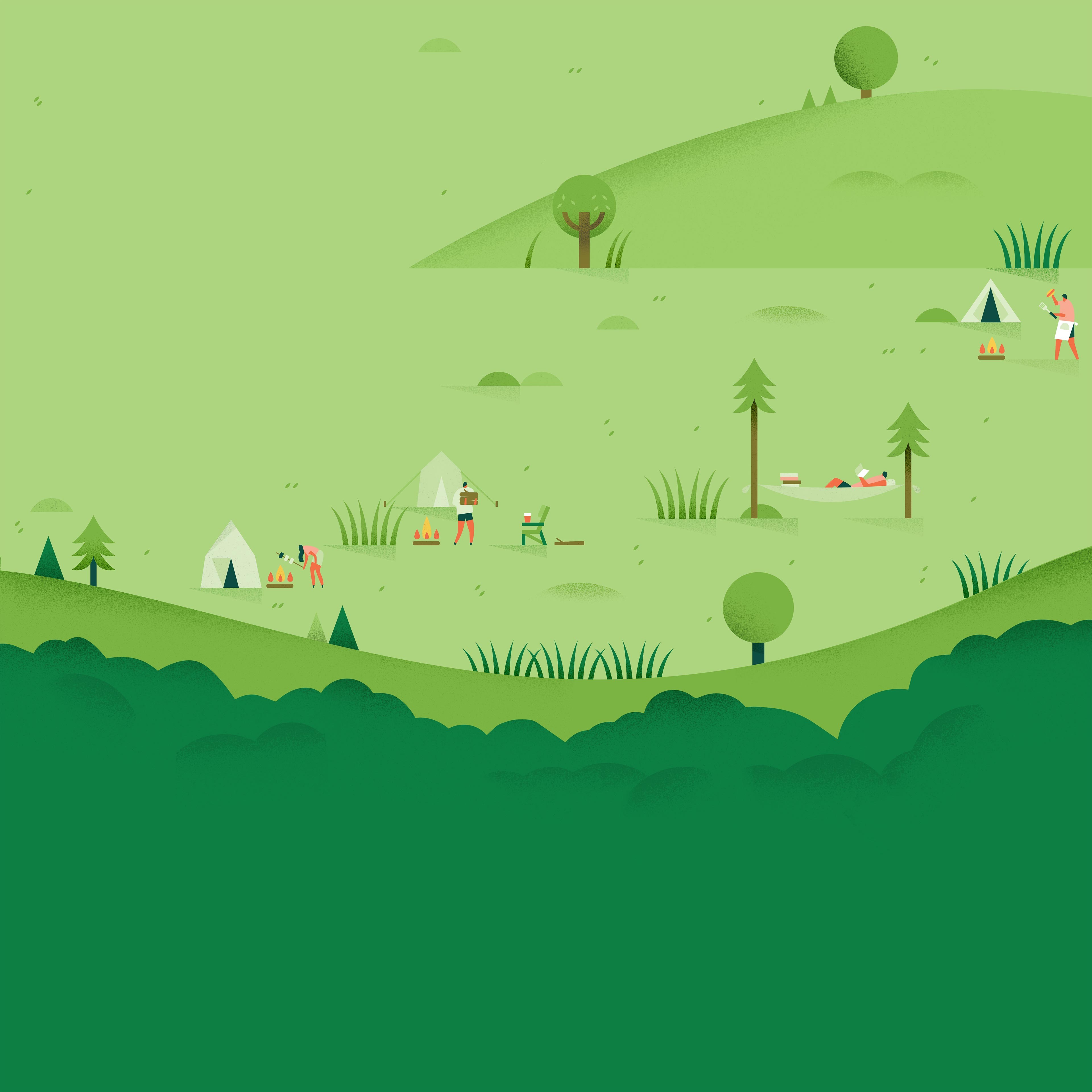 Google Material Design illustration of people camping HD Wallpaper