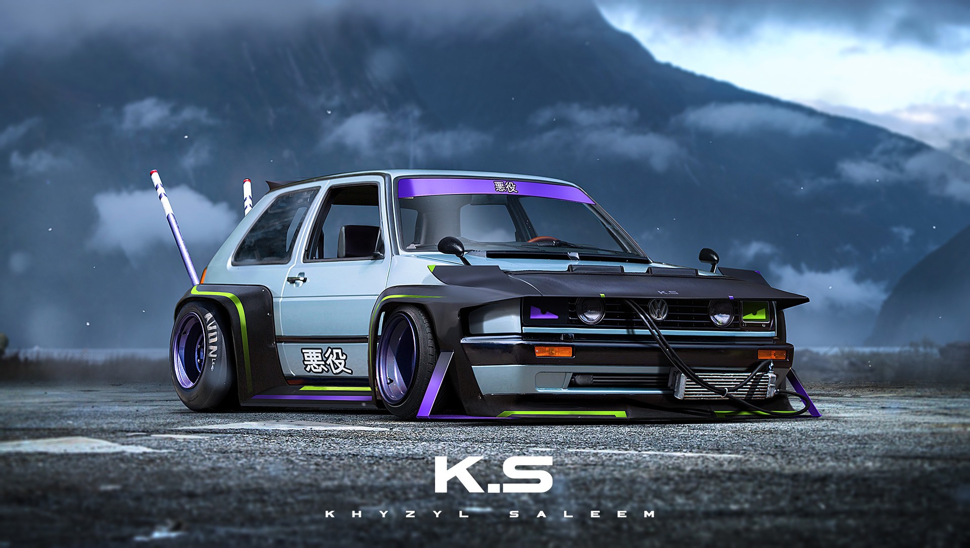 Khyzyl Saleem's modified Volkswagen Golf Mk2 artwork HD Wallpaper