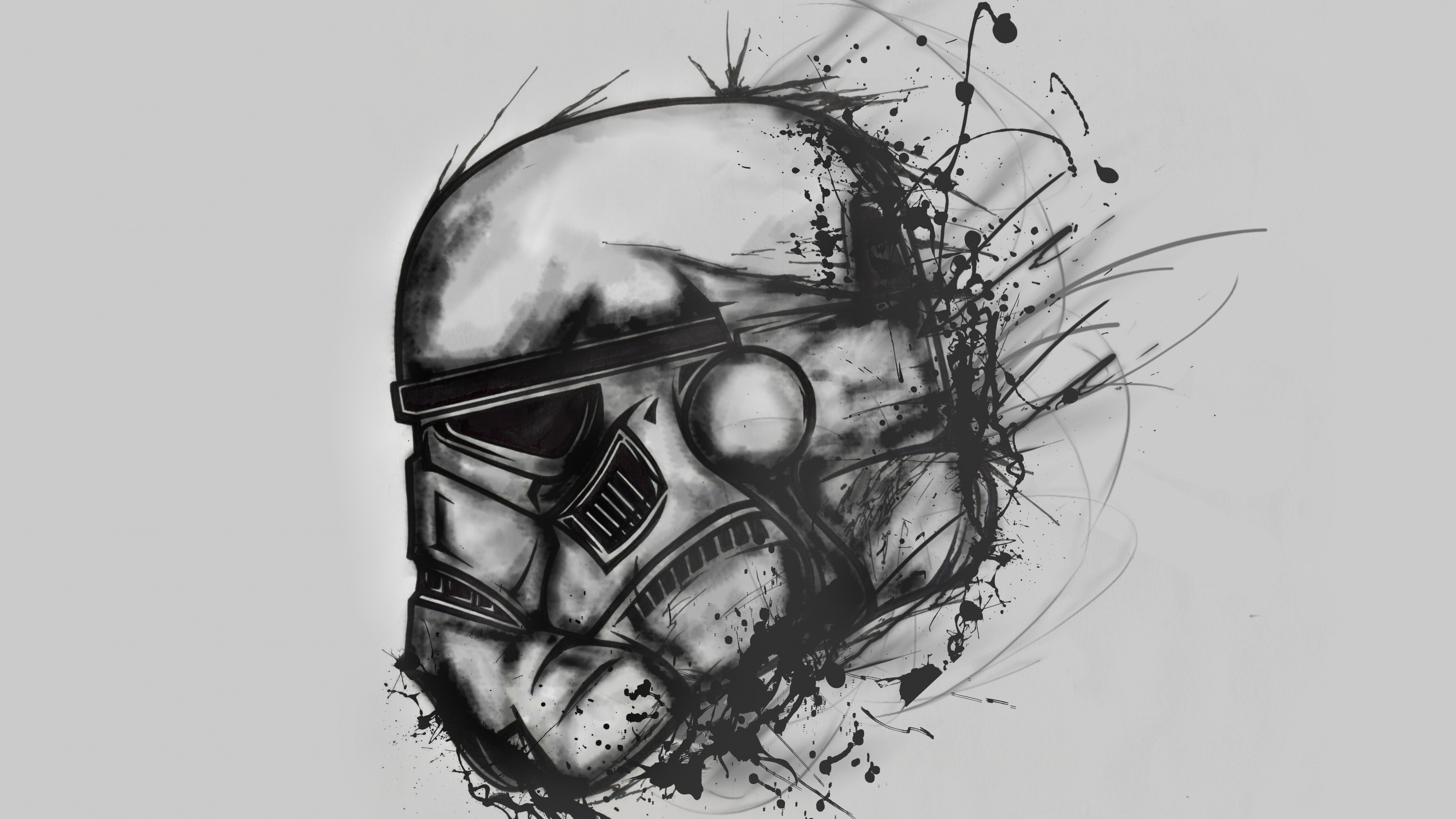 Stormtrooper helmet drawing with ink splashes HD Wallpaper