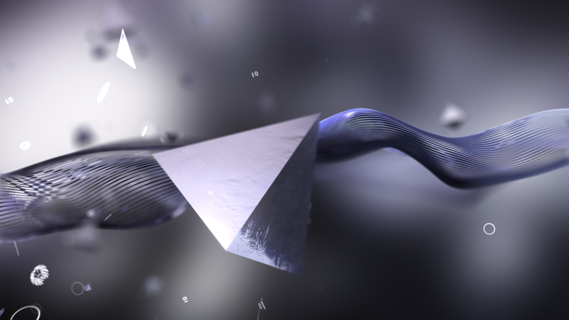 Abstract pyramid and waveforms with digital elements HD Wallpaper