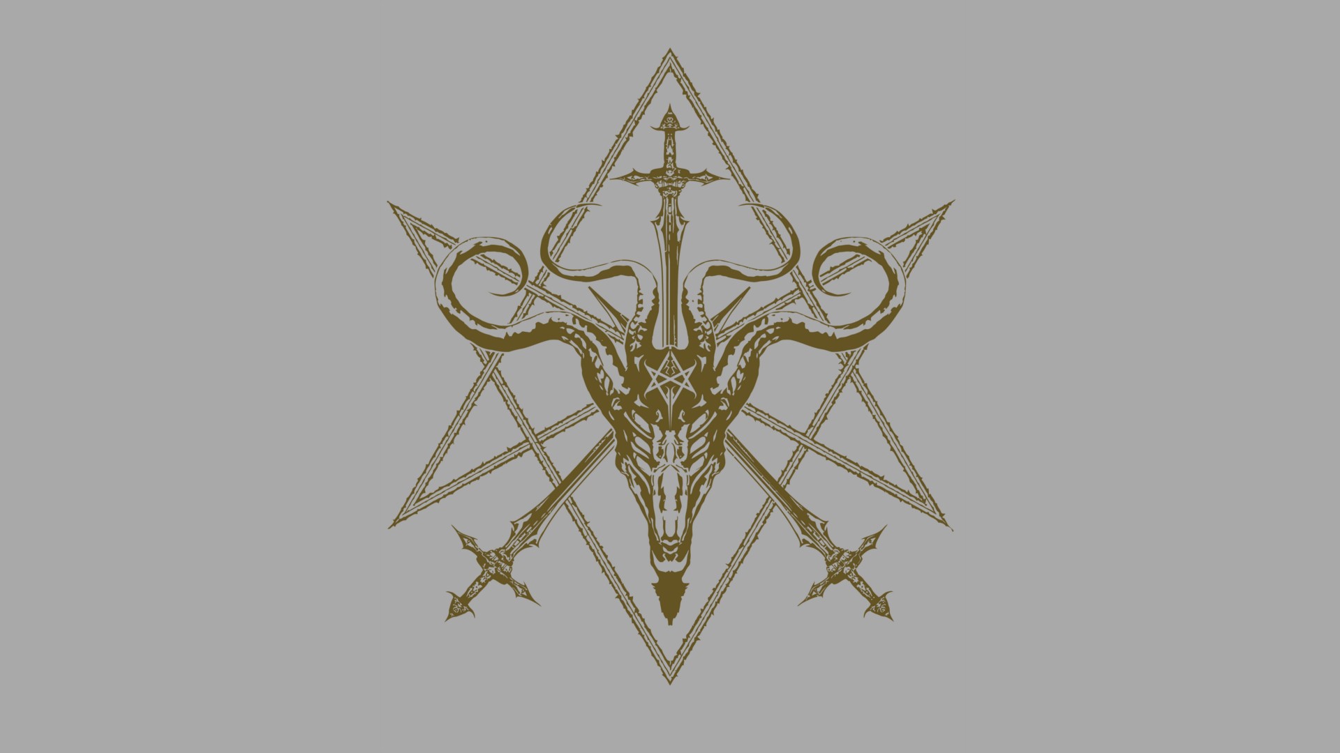 Baphomet head with swords and pentagram HD Wallpaper
