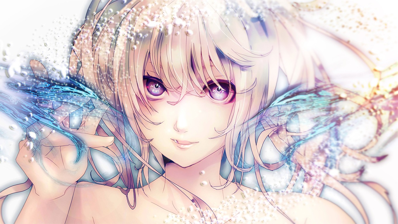 Hatsune Miku with purple eyes and water effects HD Wallpaper