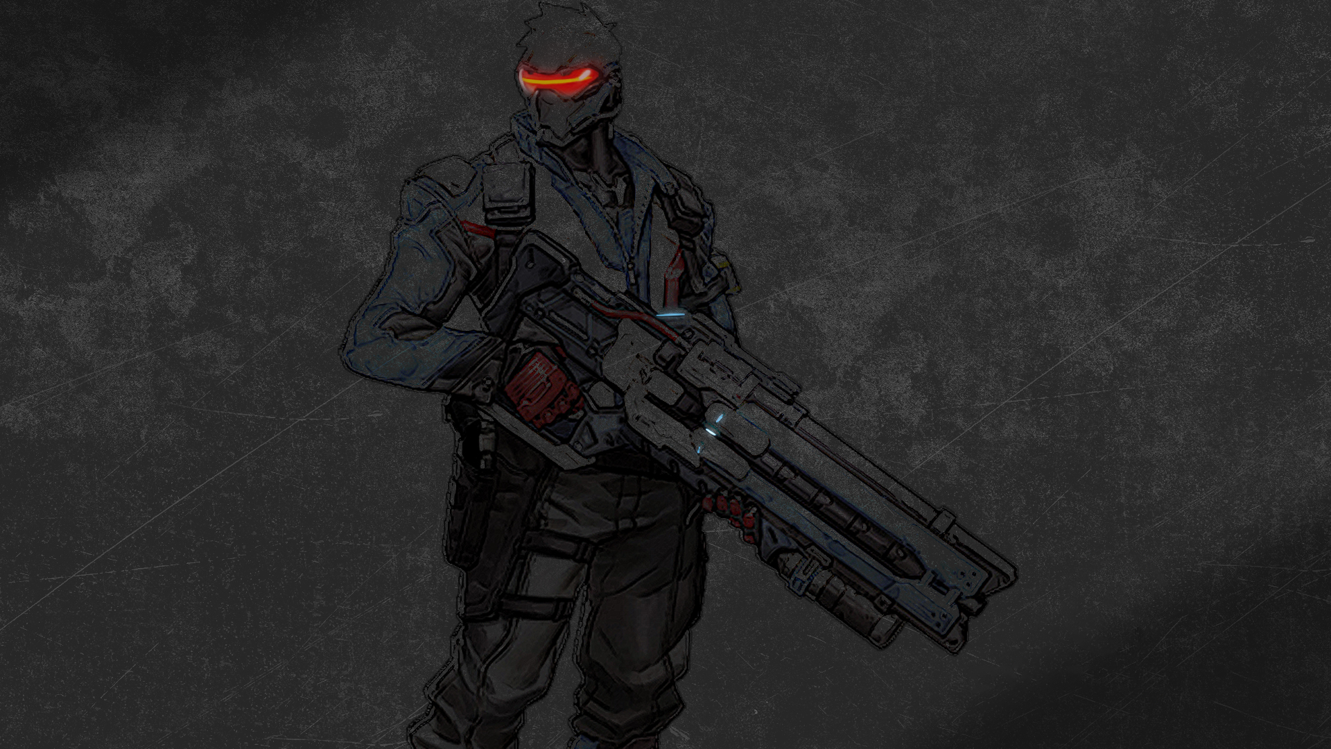 Genji from Overwatch holding a large rifle HD Wallpaper