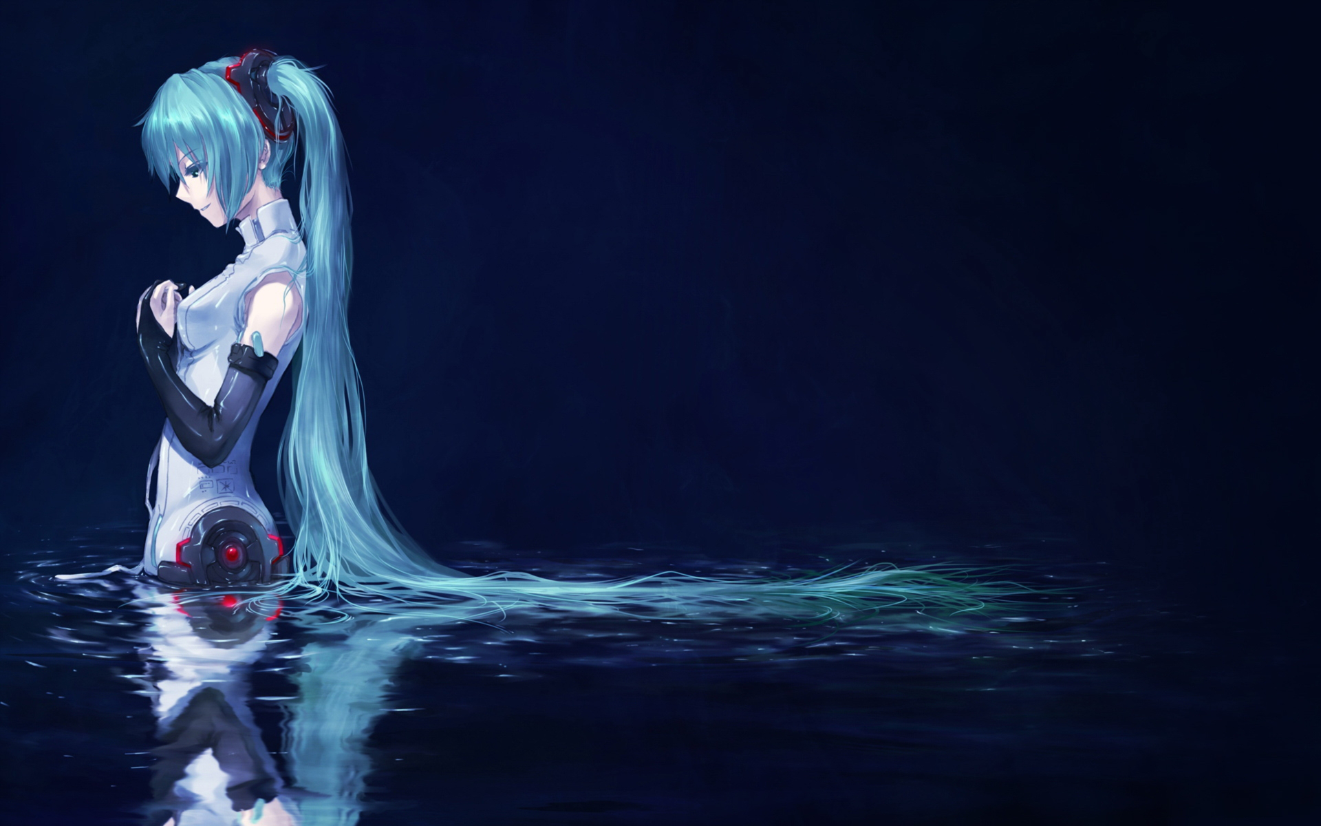 Hatsune Miku standing in dark water HD Wallpaper