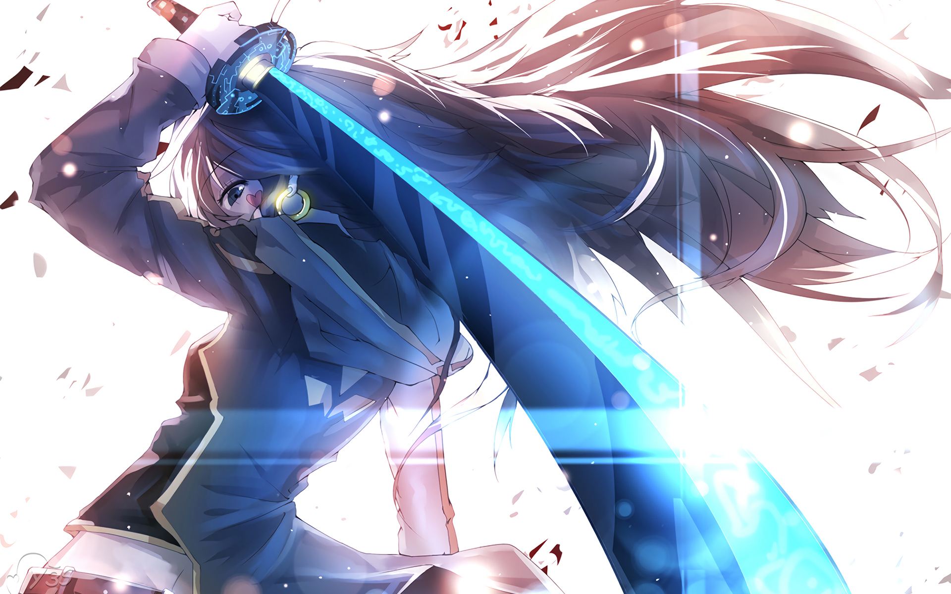 Pixiv Fantasia Anime Girl with Glowing Sword HD Wallpaper