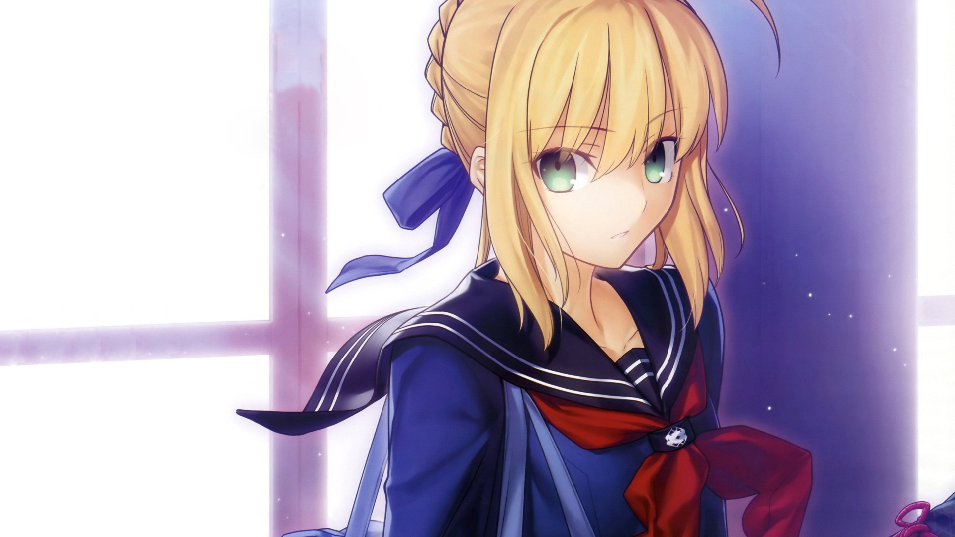 Saber from Fate Series in a School Uniform HD Wallpaper